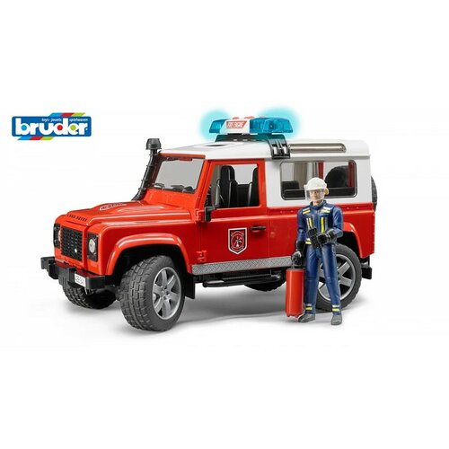 Bruder Hasičské auto Land Rover s hasičem