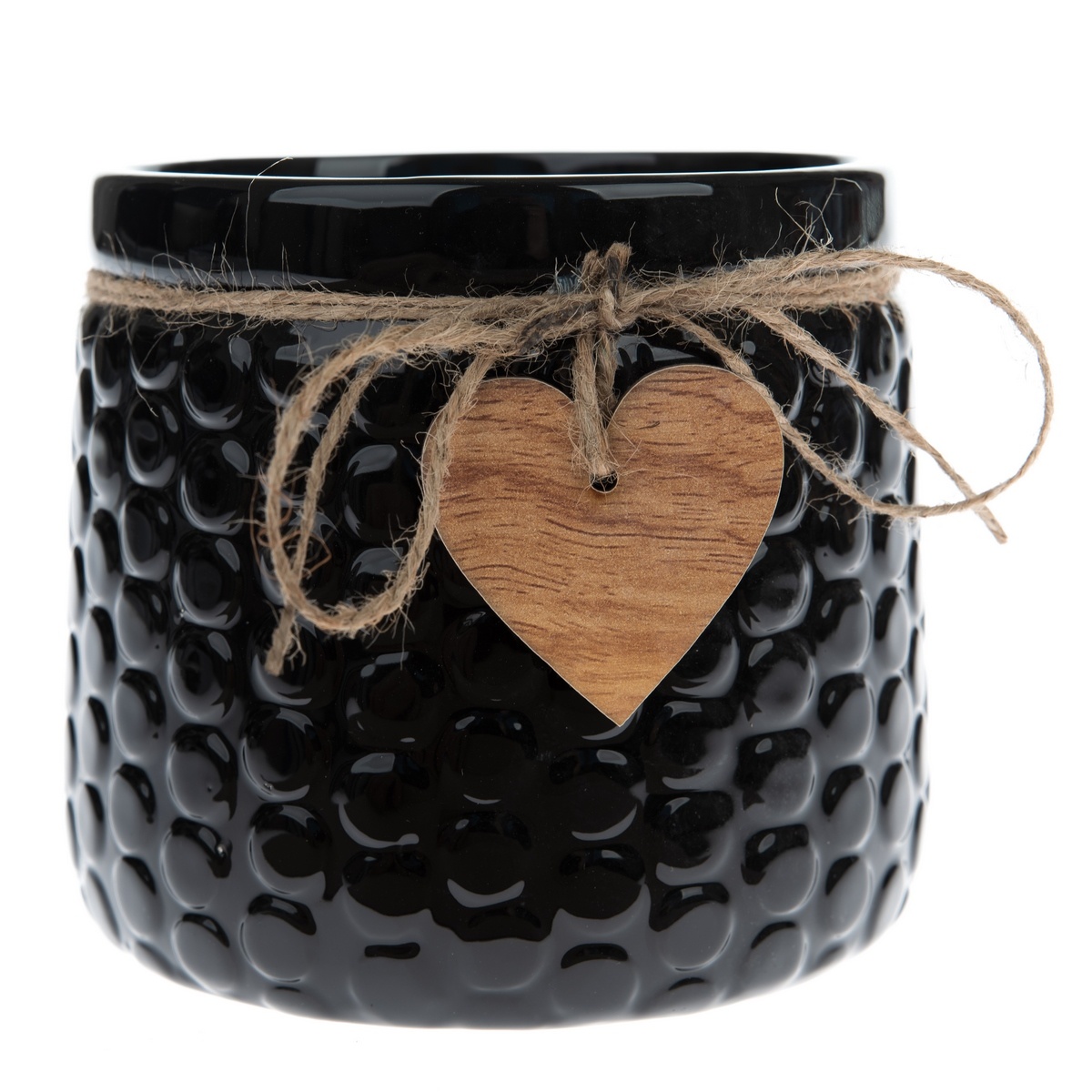 Keramický obal na květináč Wood heart černá