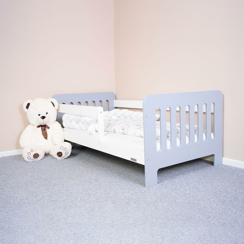 New Baby Dětská postel se zábranou Erik bílá-šedá