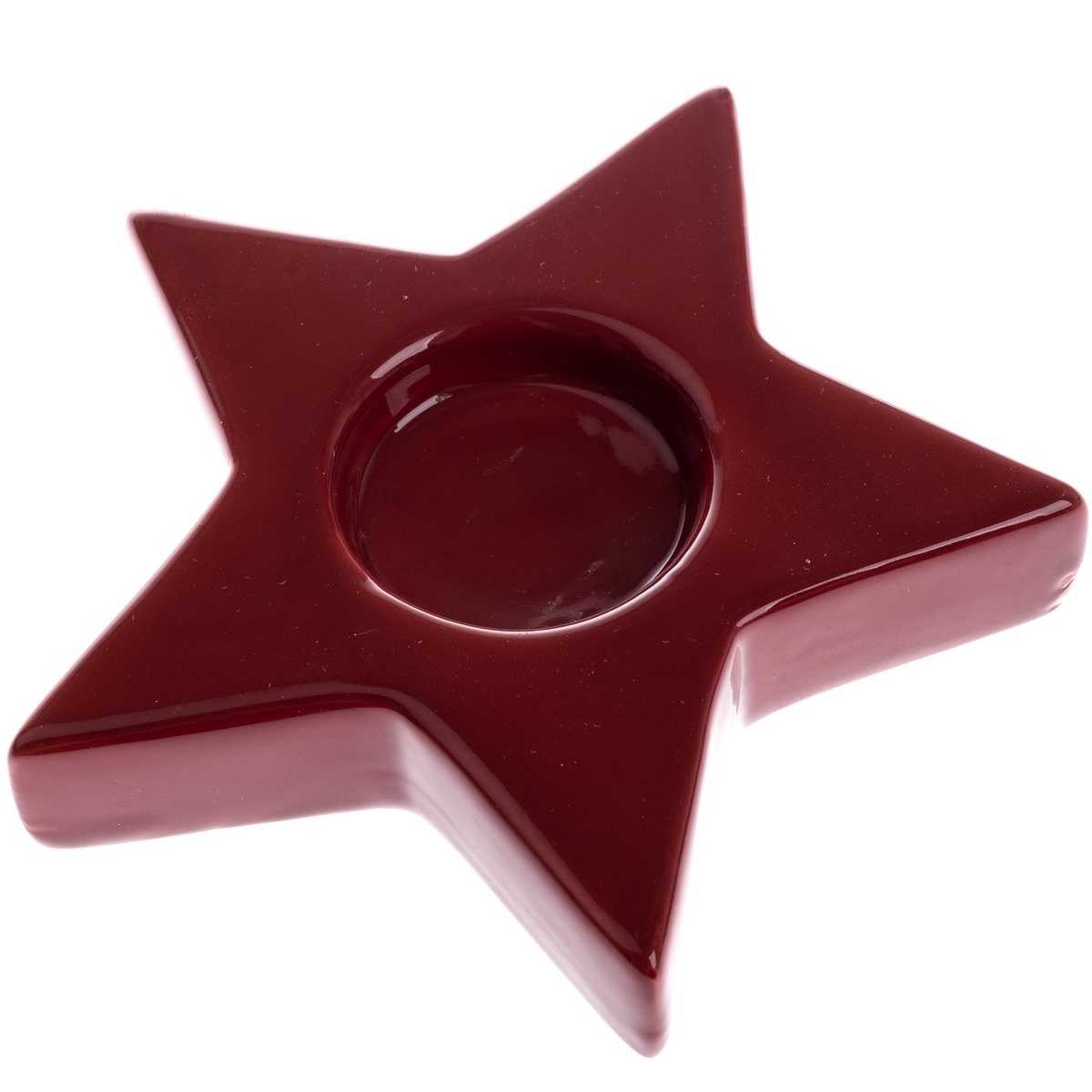 Vánoční keramický svícen na čajovou svíčku Astre červená