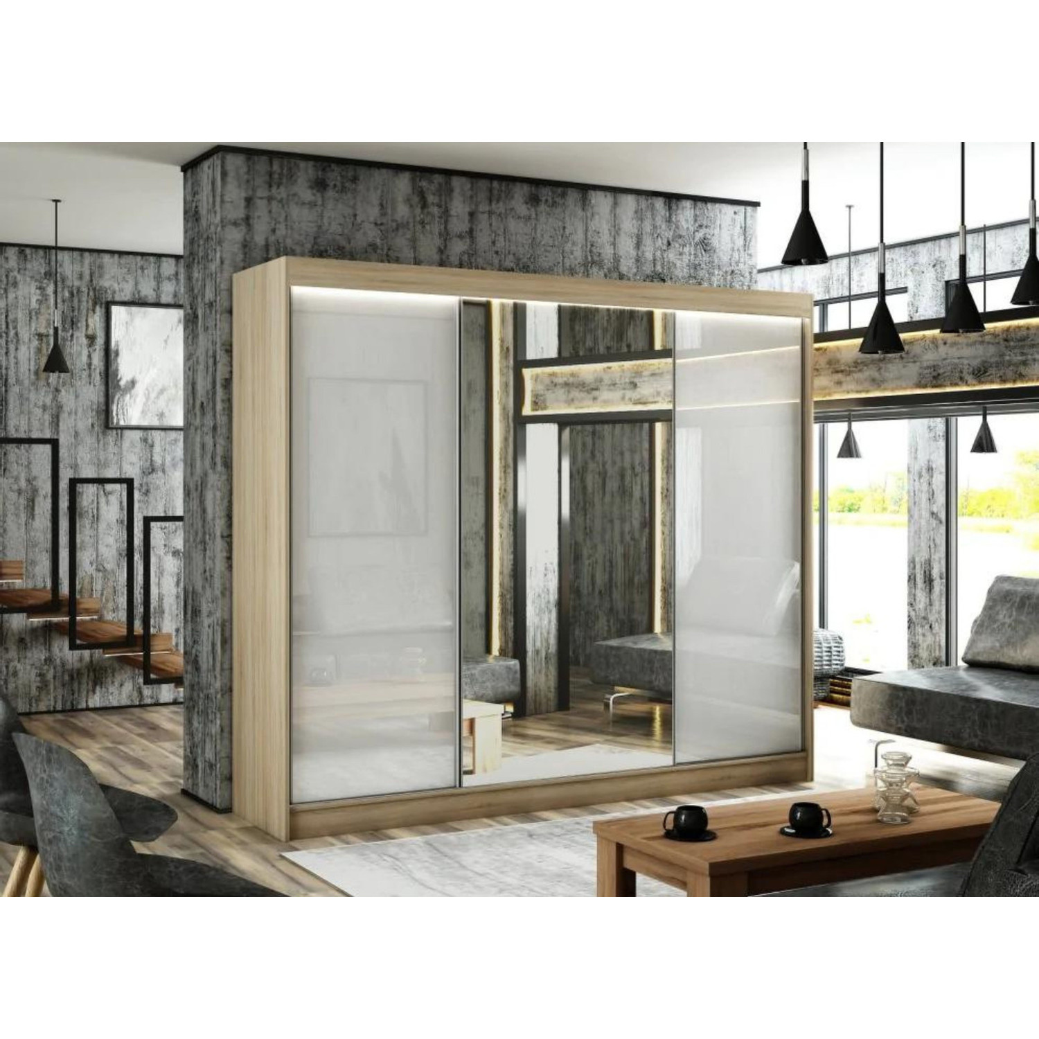 Kvalitní šatní skříň Velis 250 cm Dub craft Bílá