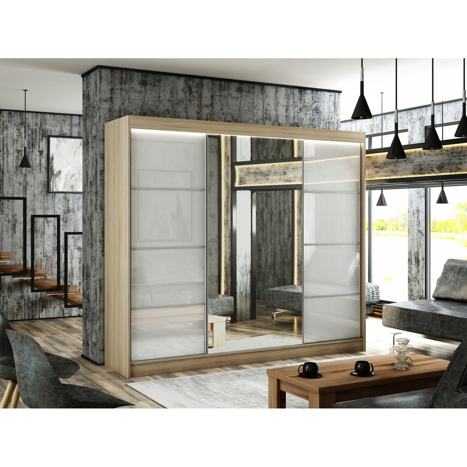 Kvalitní šatní skříň Velis 250 cm Dub Sonoma Bílá