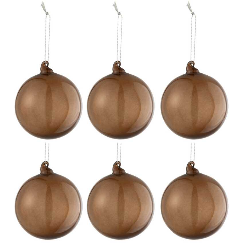 Set šesti hnědých skleněných vánočních ozdob J-line Ivory 8 cm