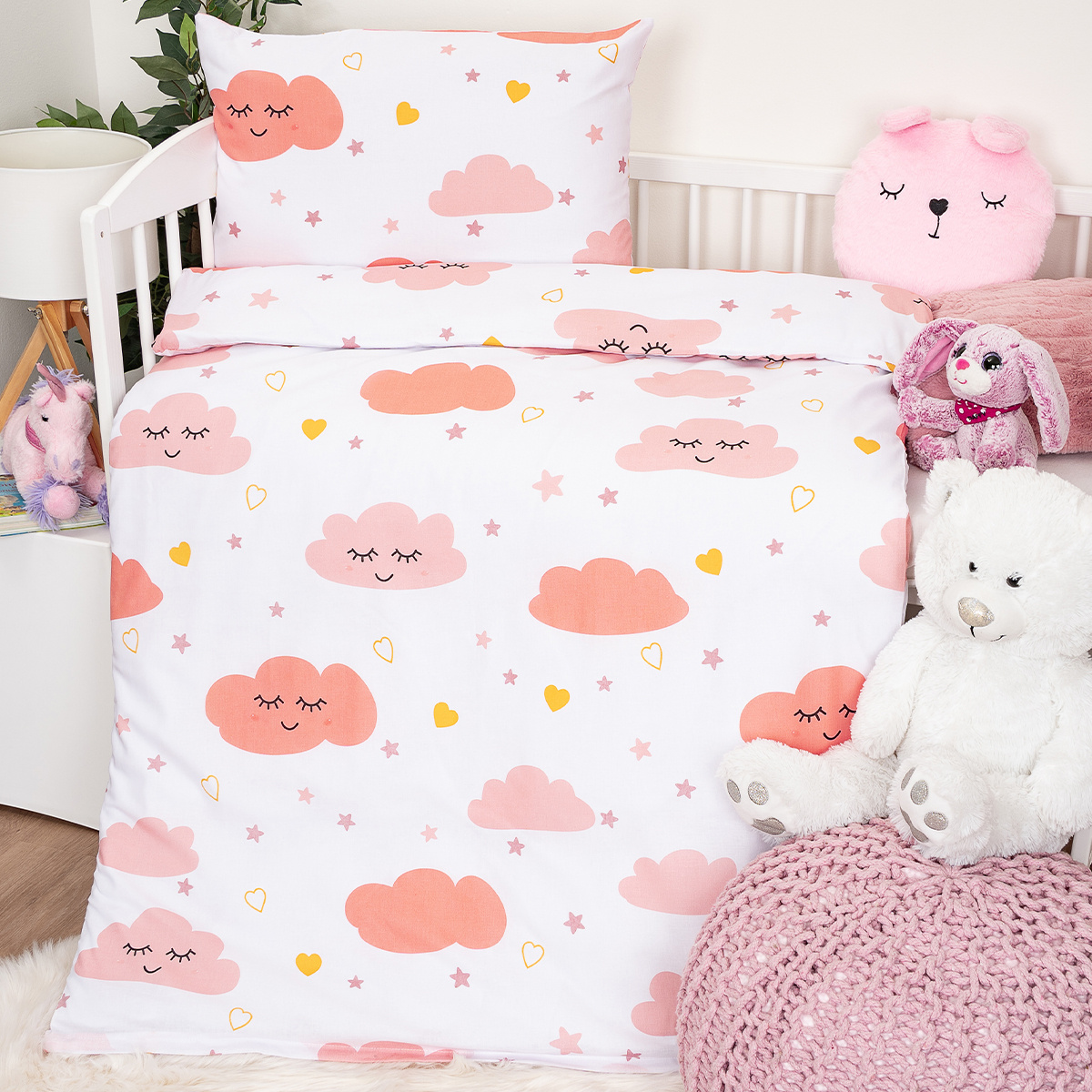 4Home Dětské bavlněné povlečení do postýlky Pink Clouds