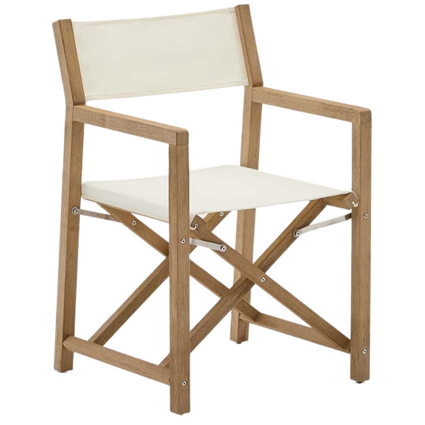Dřevěná zahradní skládací židle Kave Home Vilara s bílým sedákem