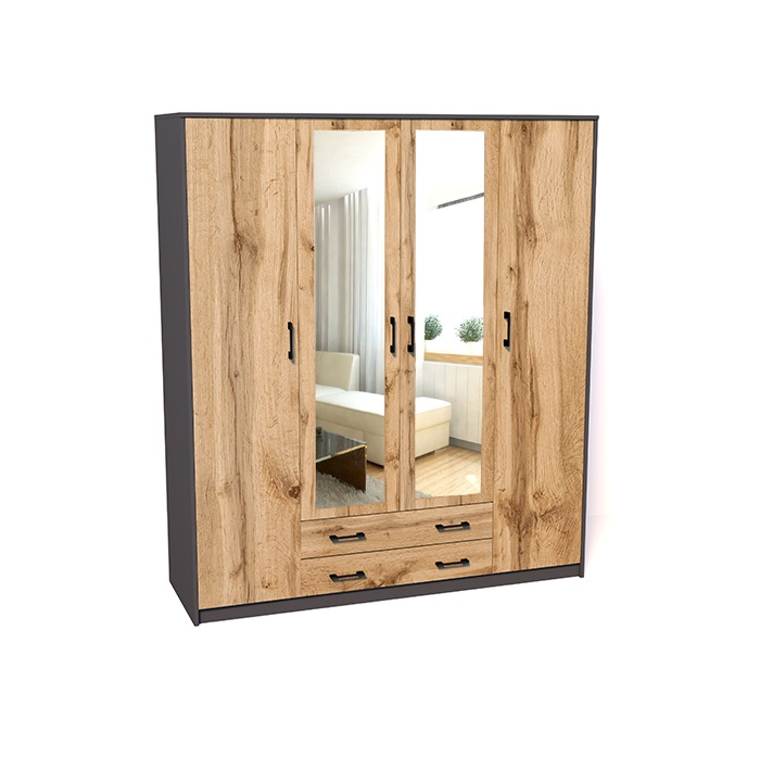 Skříň WIKTORIA 4D Grafit/dub wotan