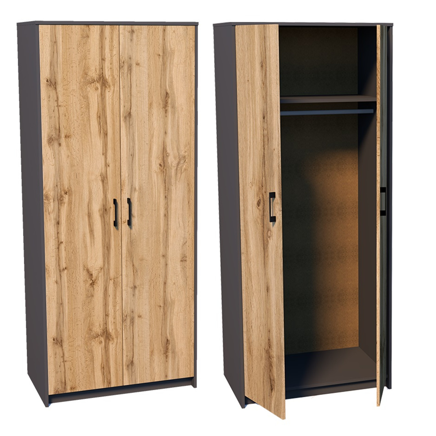 Skříň Wiktoria 2D SZ04 Grafit/dub wotan