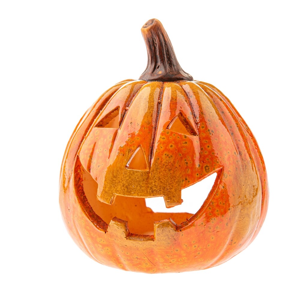 Podzimní keramický svícen Dýně s obličejem