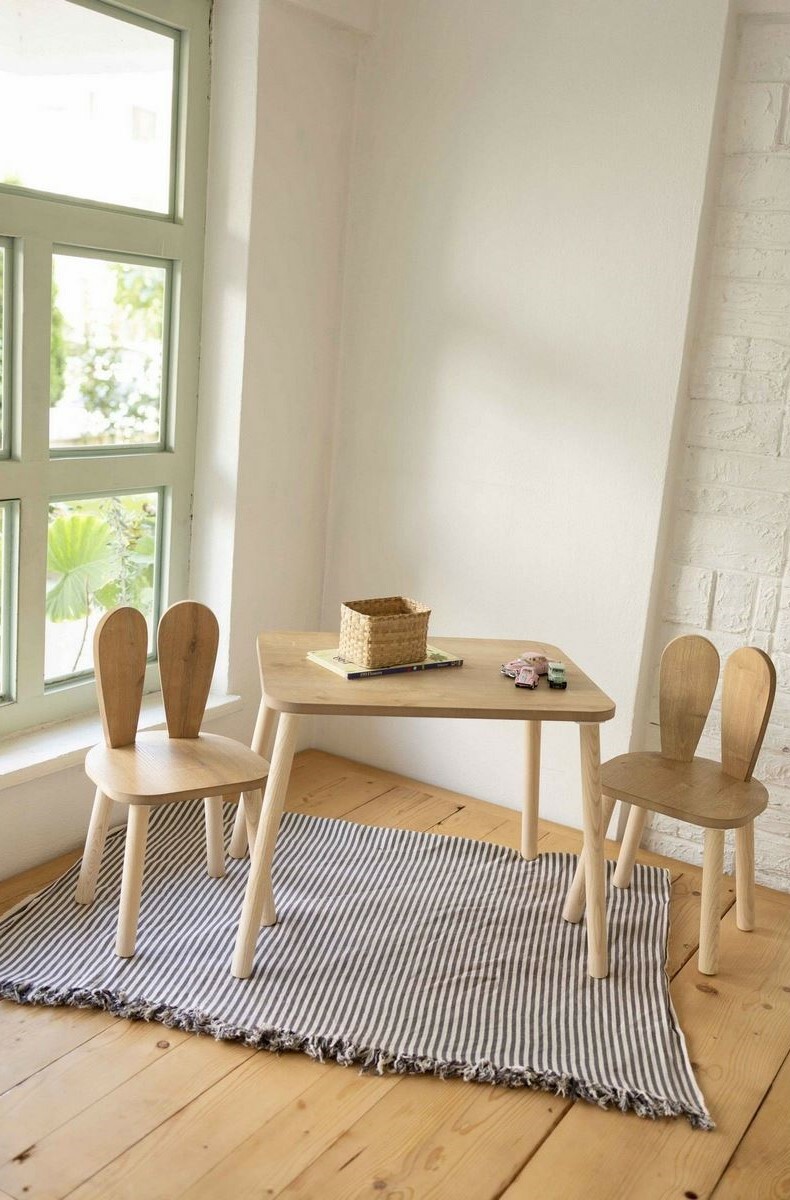 Dětská sada stolečku a 2 ks židliček Bunny Two Chair Set - Brown