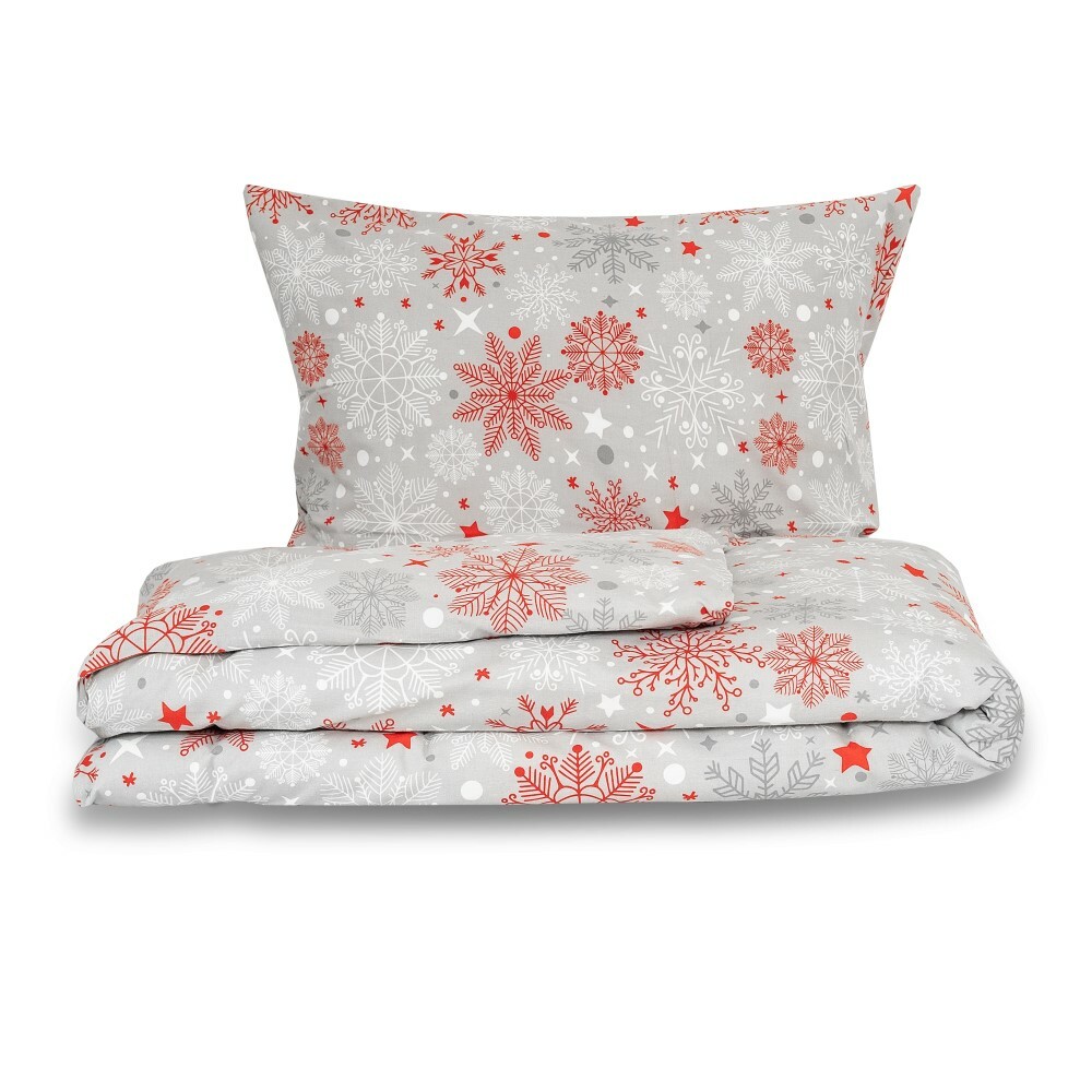 Kvalitex Vánoční flanelové povlečení Vločky červenošedá