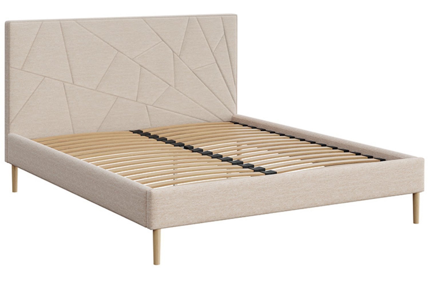 Mesonica Krémově bílá čalouněná dvoulůžková postel Alano 160 x 200 cm s geometrickým prošíváním