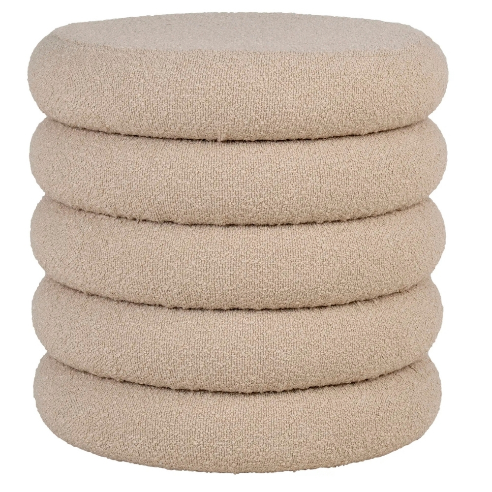 Nordic Living Béžový bouclé taburet Brook 44 cm