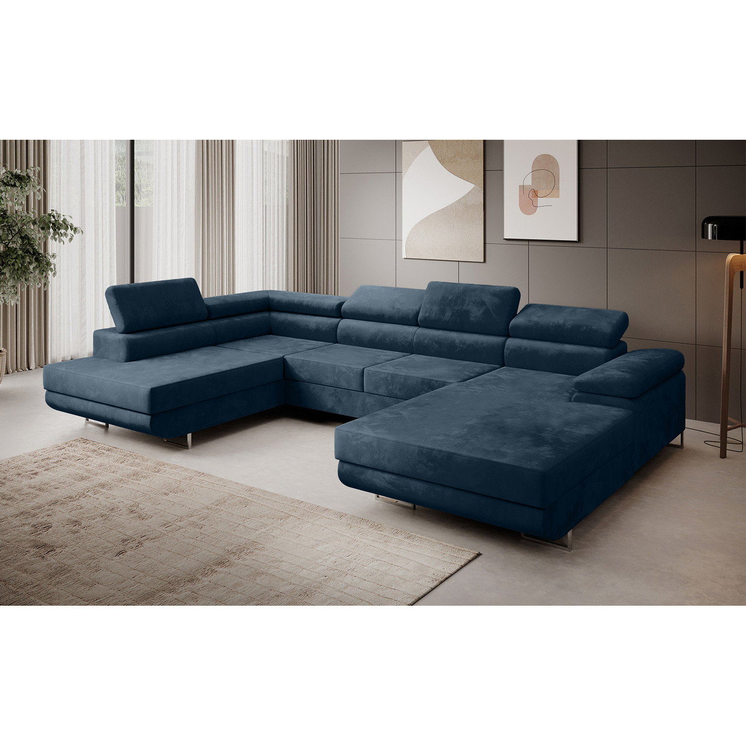 Rohová rozkládací sedací souprava U 274 MARYEN Levá Tmavě modrá