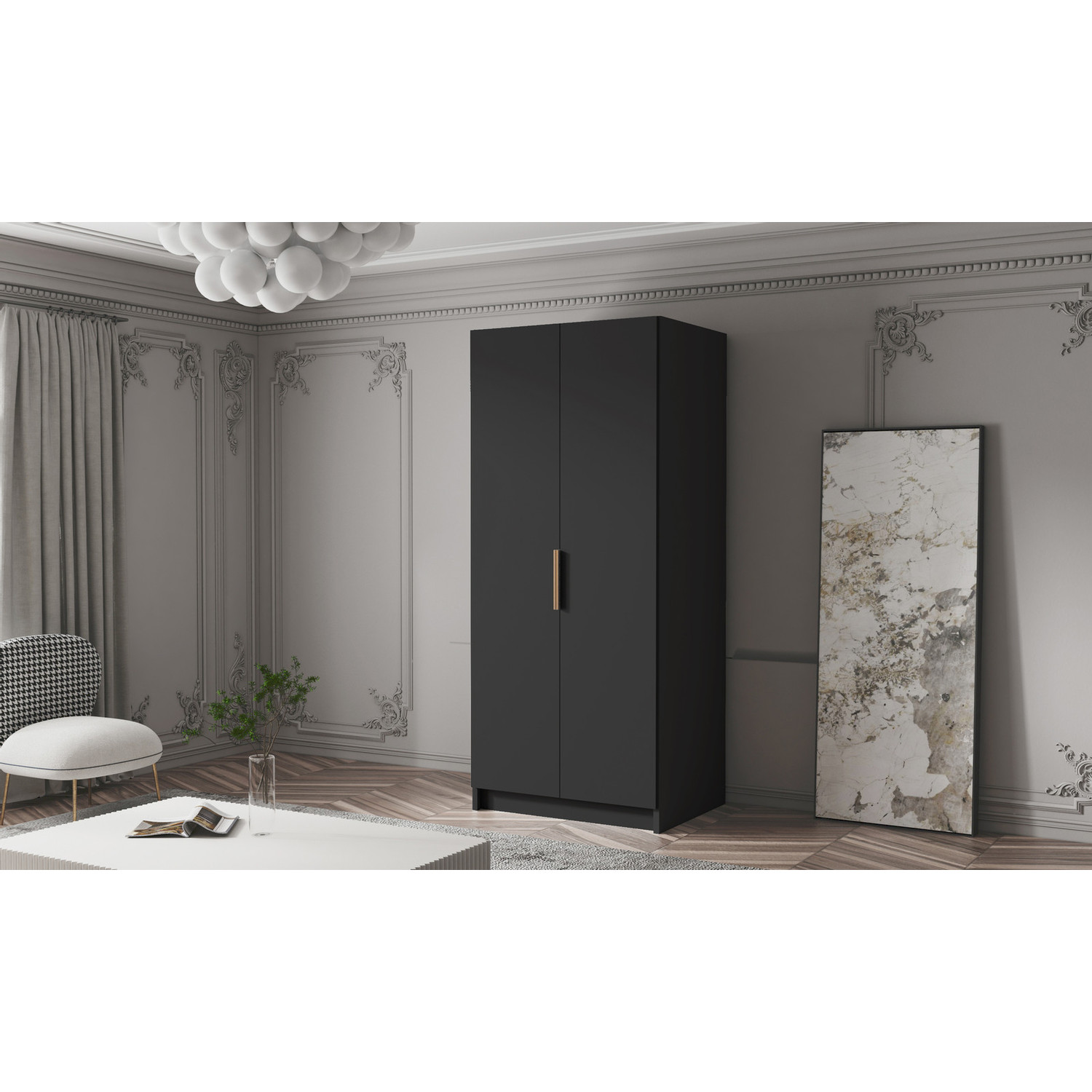 Šatní skříň BODRUM 100 I - černá/zlaté úchytky