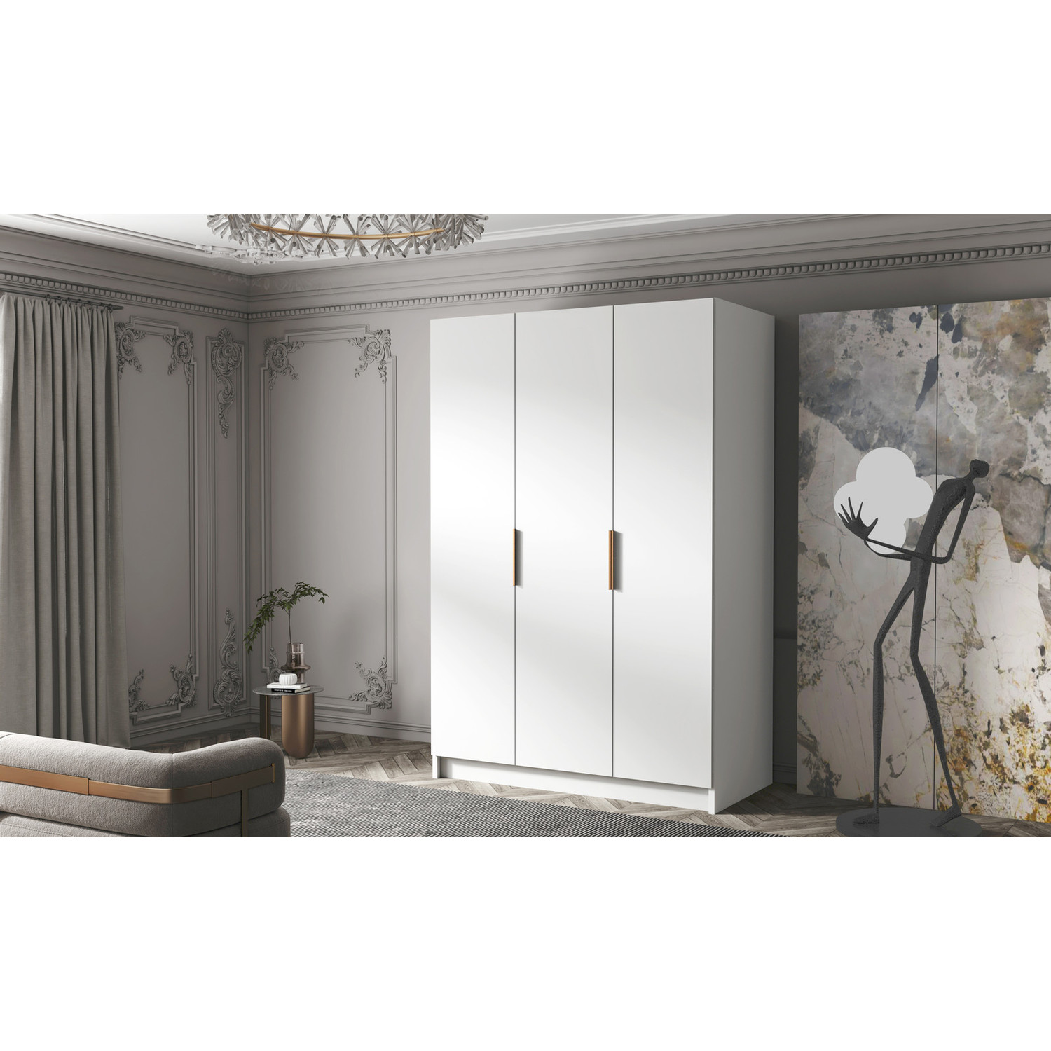 Šatní skříň CALPE 150 I - bílá/zlaté úchytky