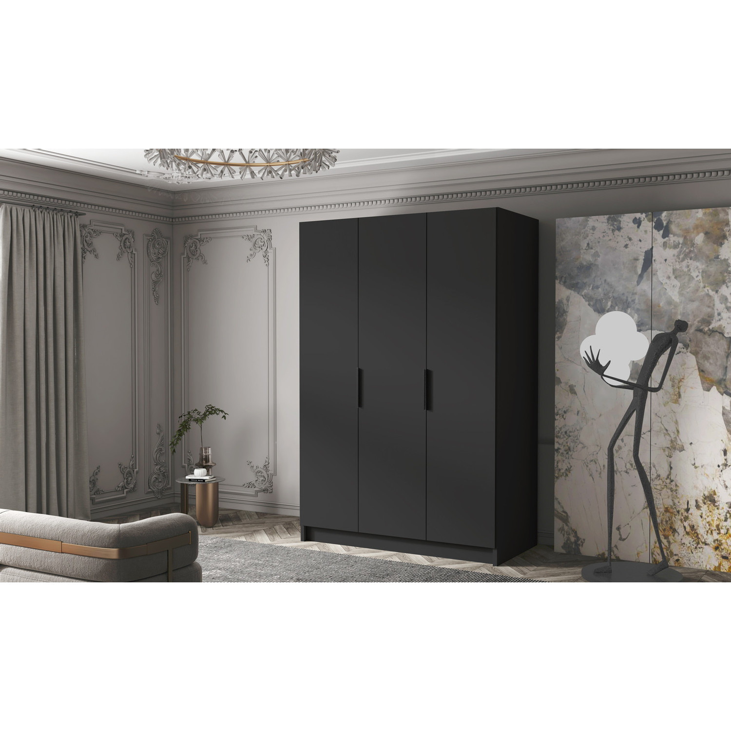 Šatní skříň CALPE 150 I - černá/černé úchytky