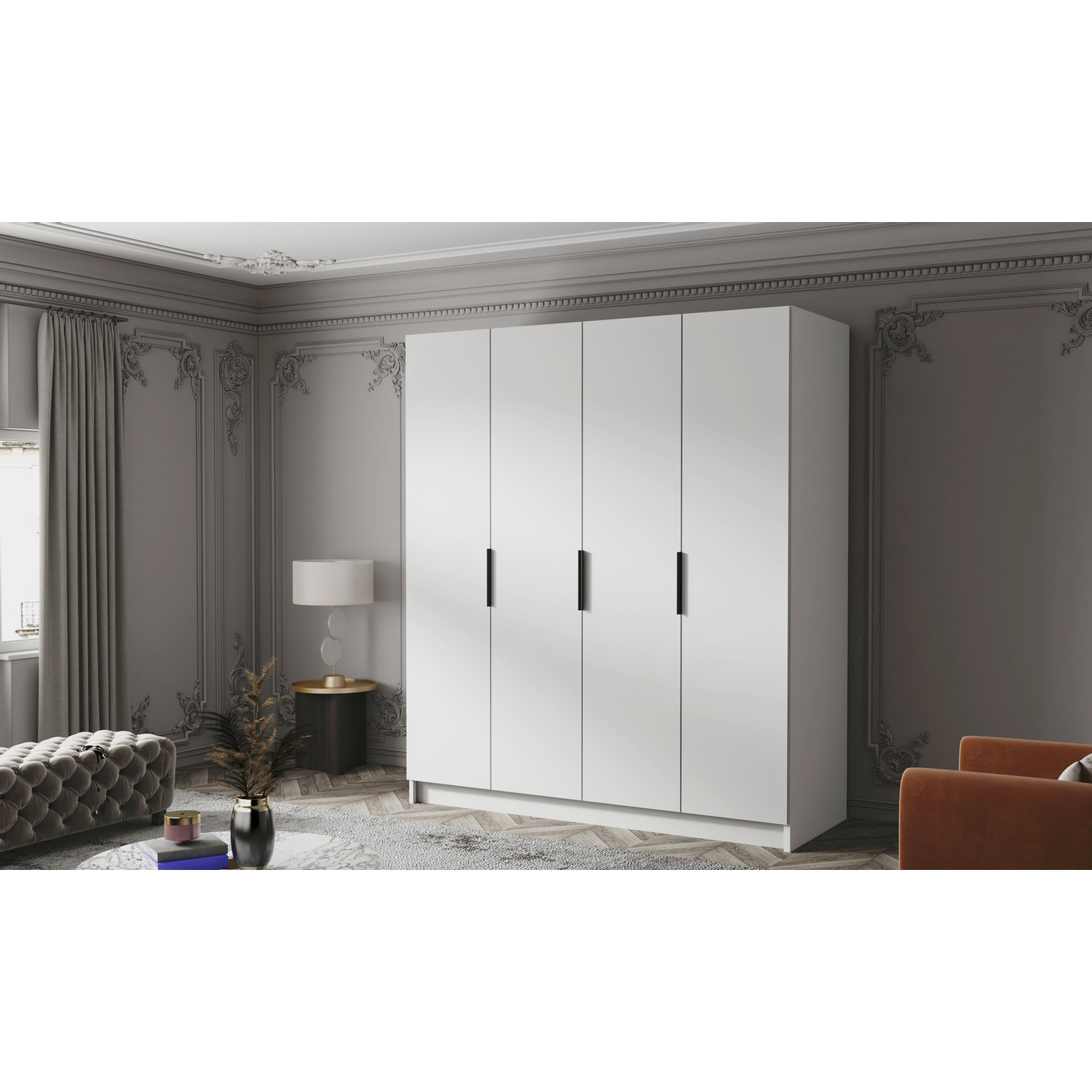 Šatní skříň SALVADOR 200 I - bílá/černé úchytky