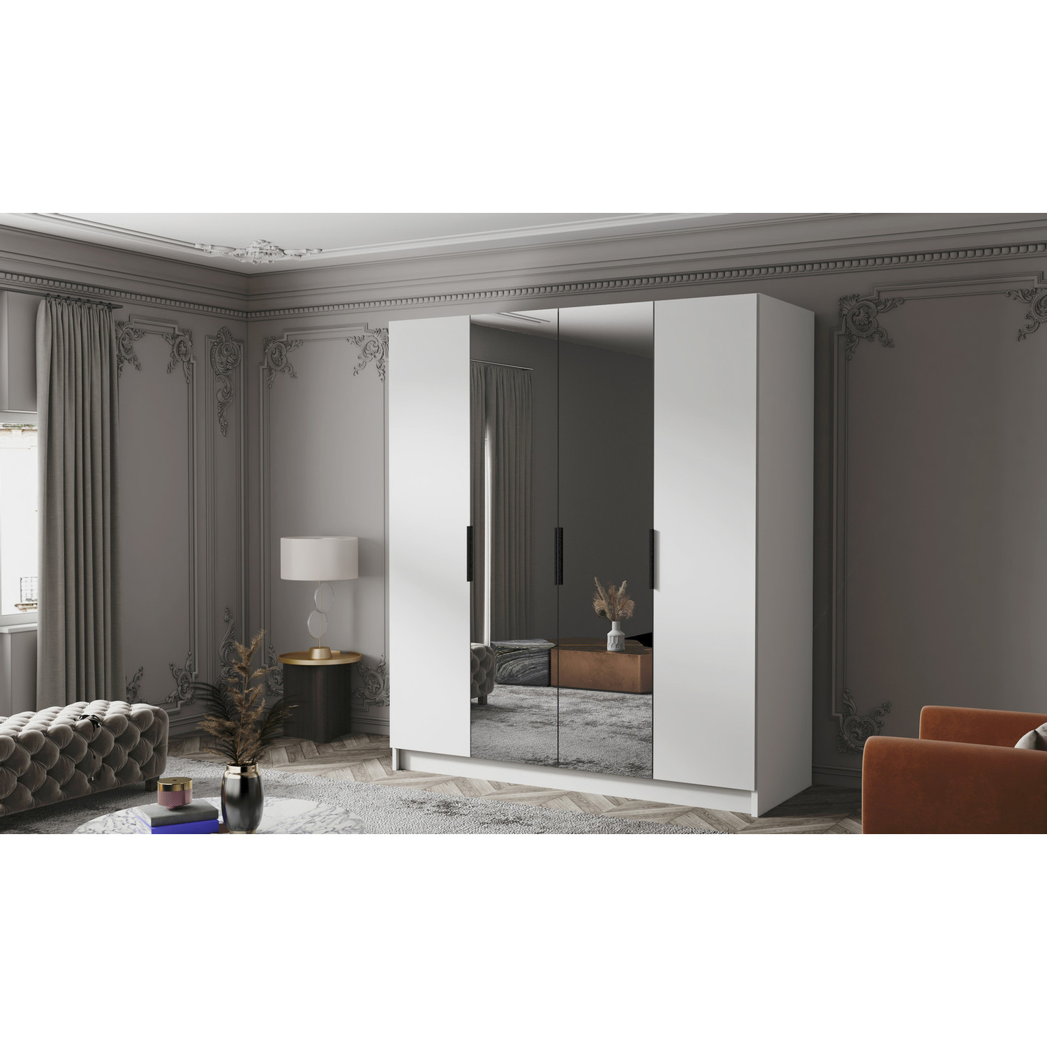 Šatní skříň SALVADOR 200 II - bílá/černé úchytky