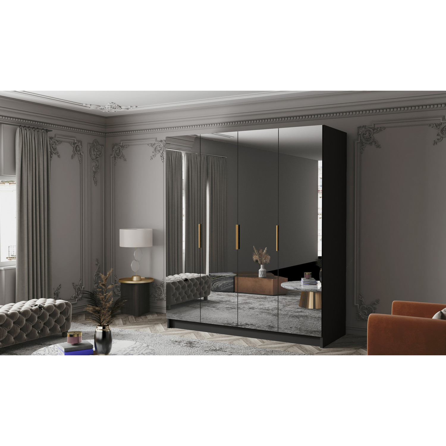 Šatní skříň SALVADOR 200 III - černá/zlaté úchytky