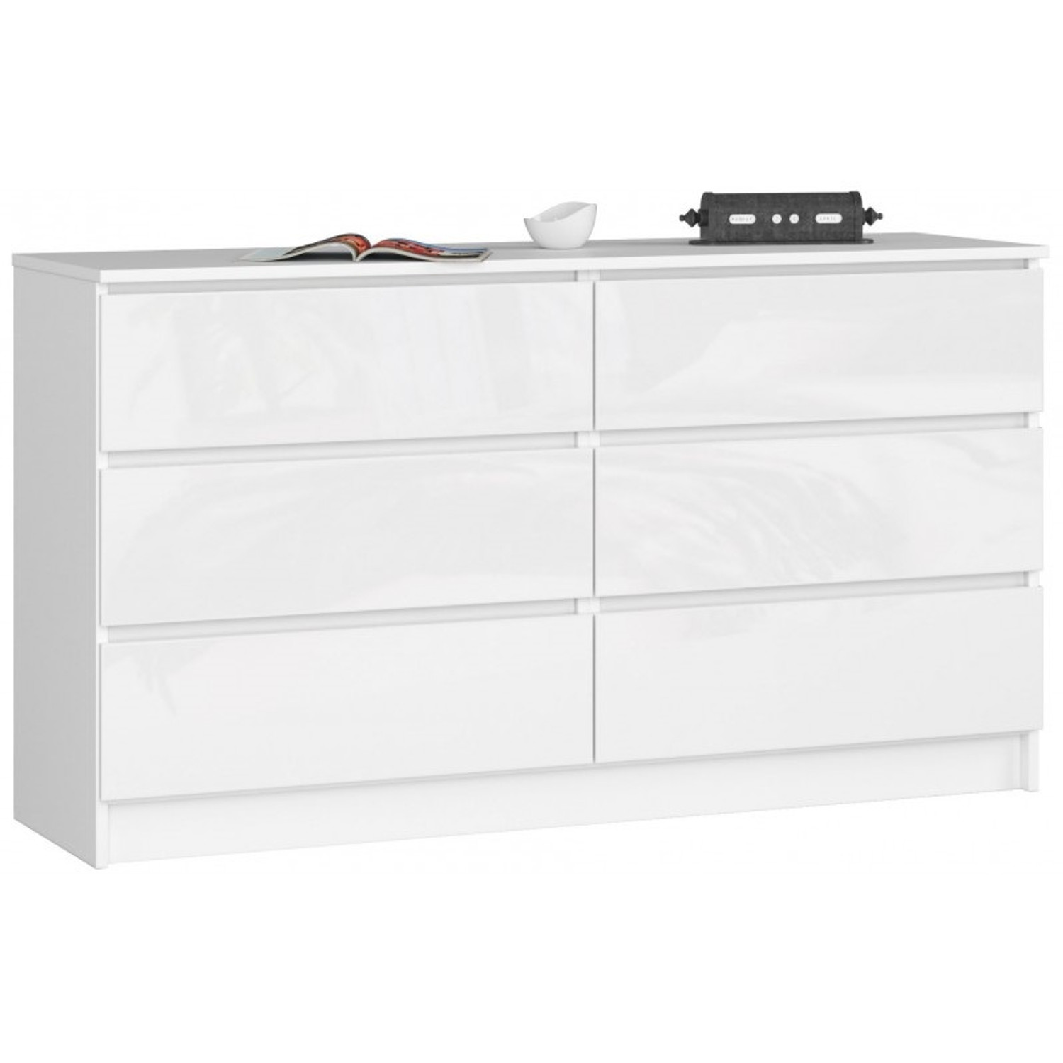 Komoda K120 6SZ CLP-bílá/bílý lesk