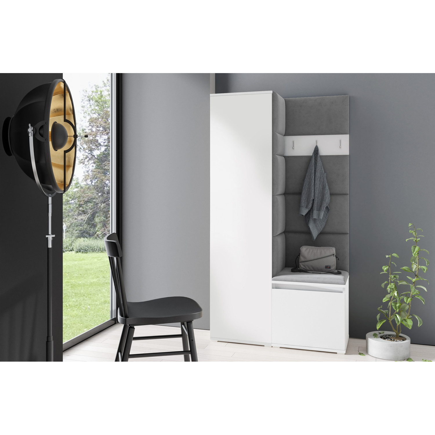 Předsíňová stěna AMI 13 Grafit Bílá Bez zrcadla