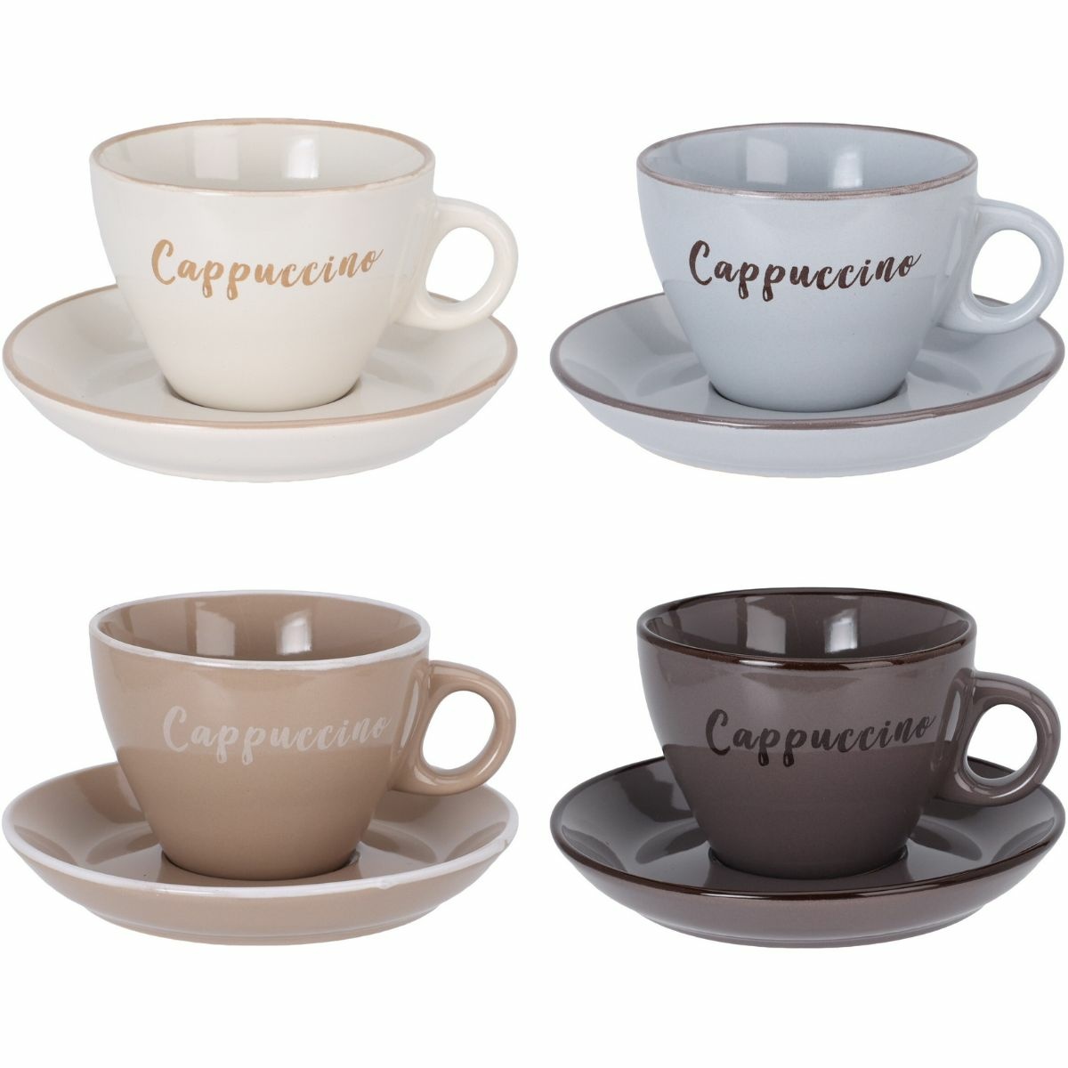 Sada 4 kameninových šálků s podšálky Cappuccino 220 ml