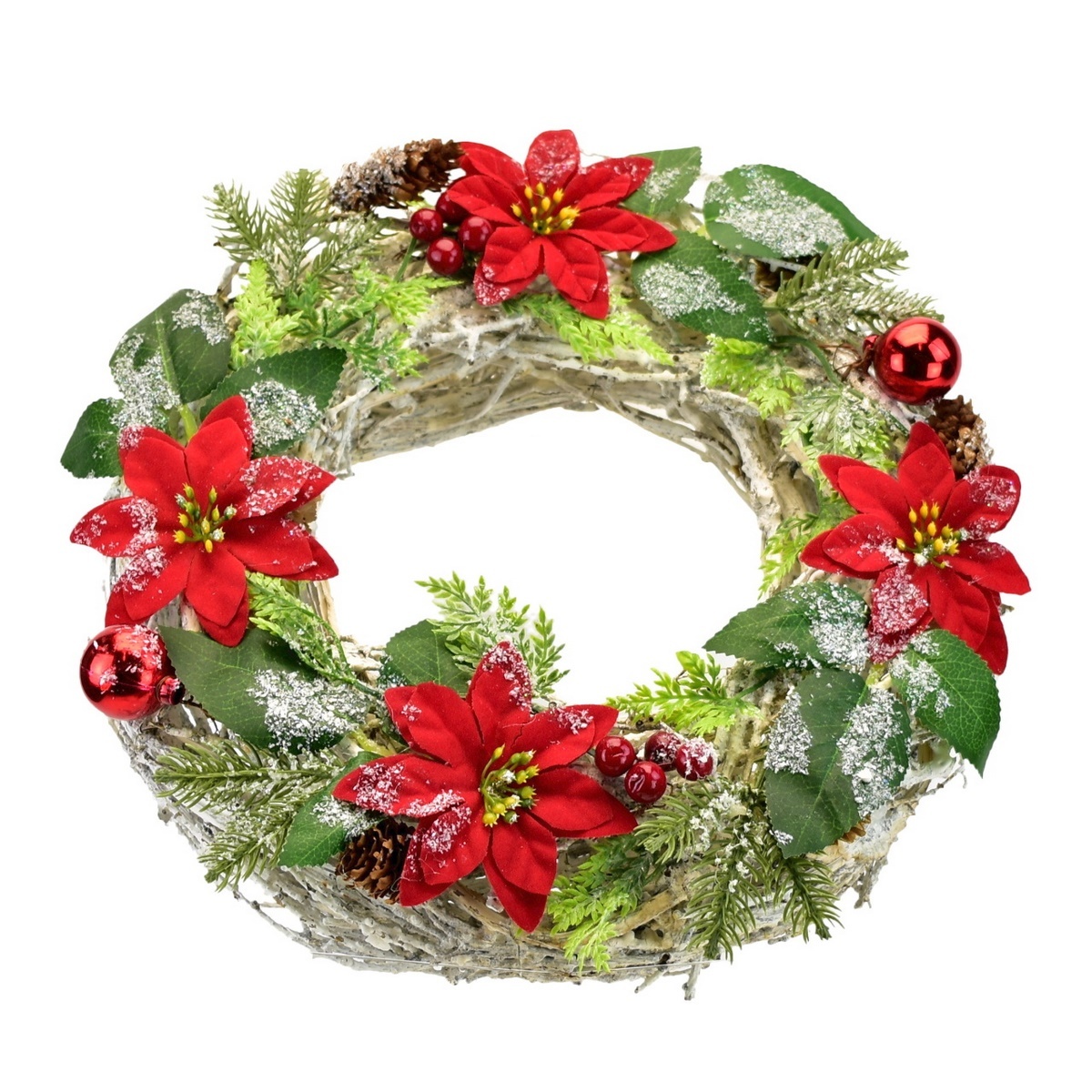 Vánoční zdobený věnec Poinsetie a proutí