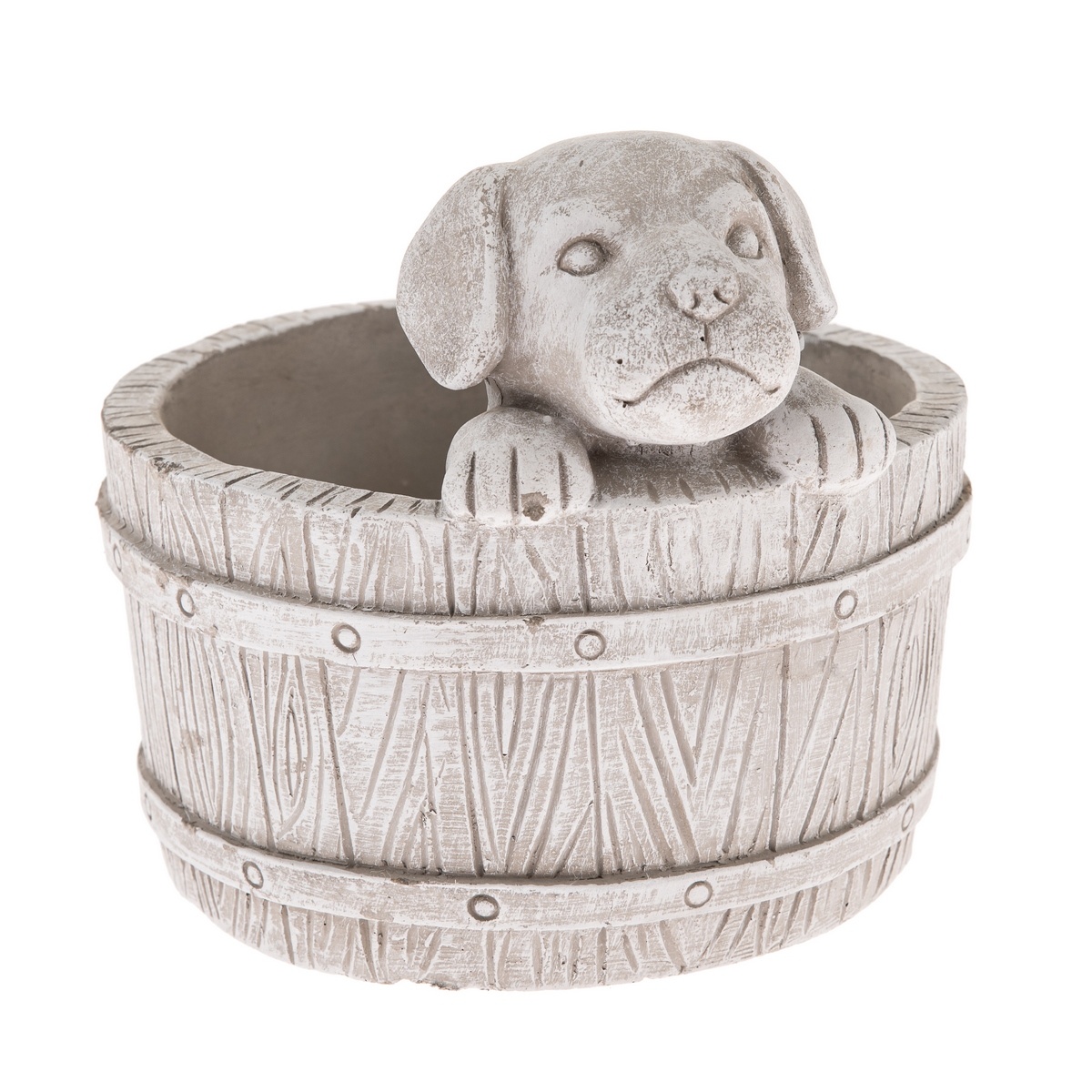 Betonový obal na květináč Pejsek v sudu světle hnědá