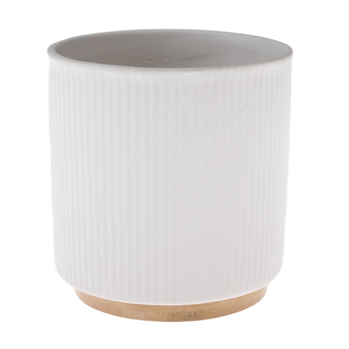 Keramický květináč s bambusovým podstavcem bílá