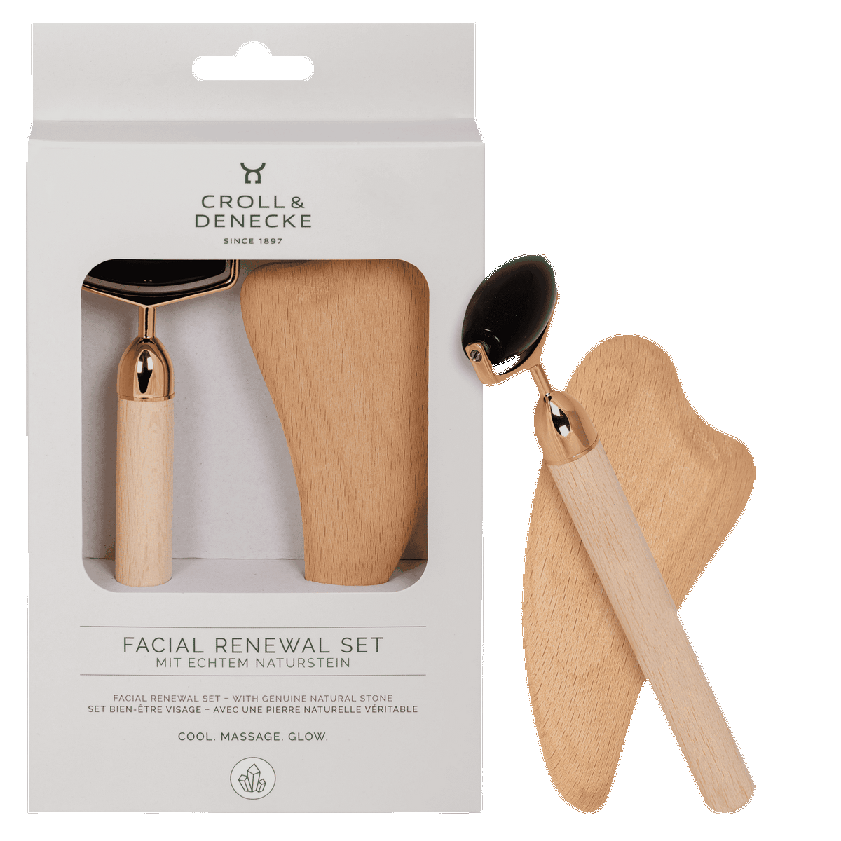 Masážní váleček a destička na obličej Gua Sha Obsidian