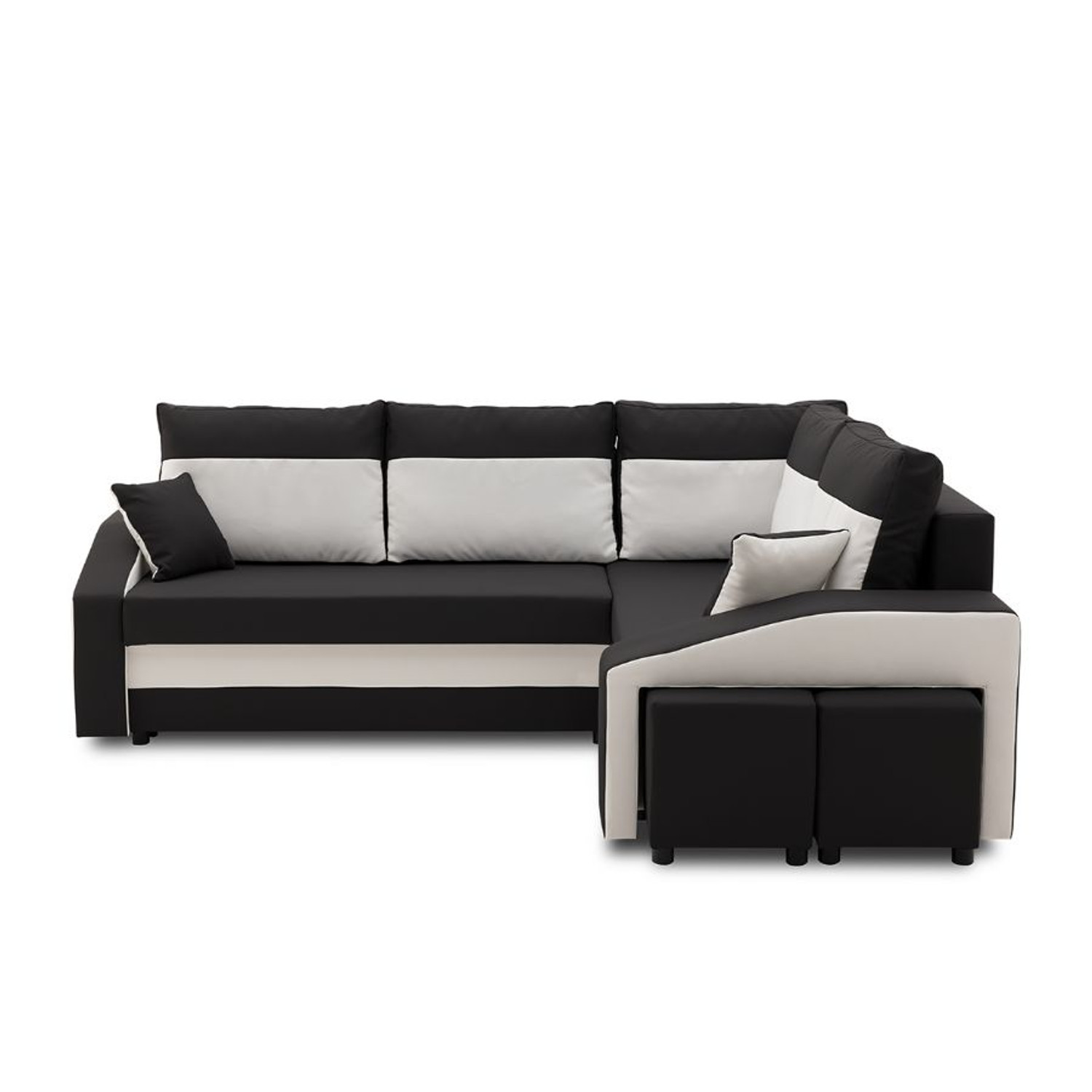 Rozkládací rohová sedací souprava s taburety a poličkou GRANDE micro Pravá Černá/bílá