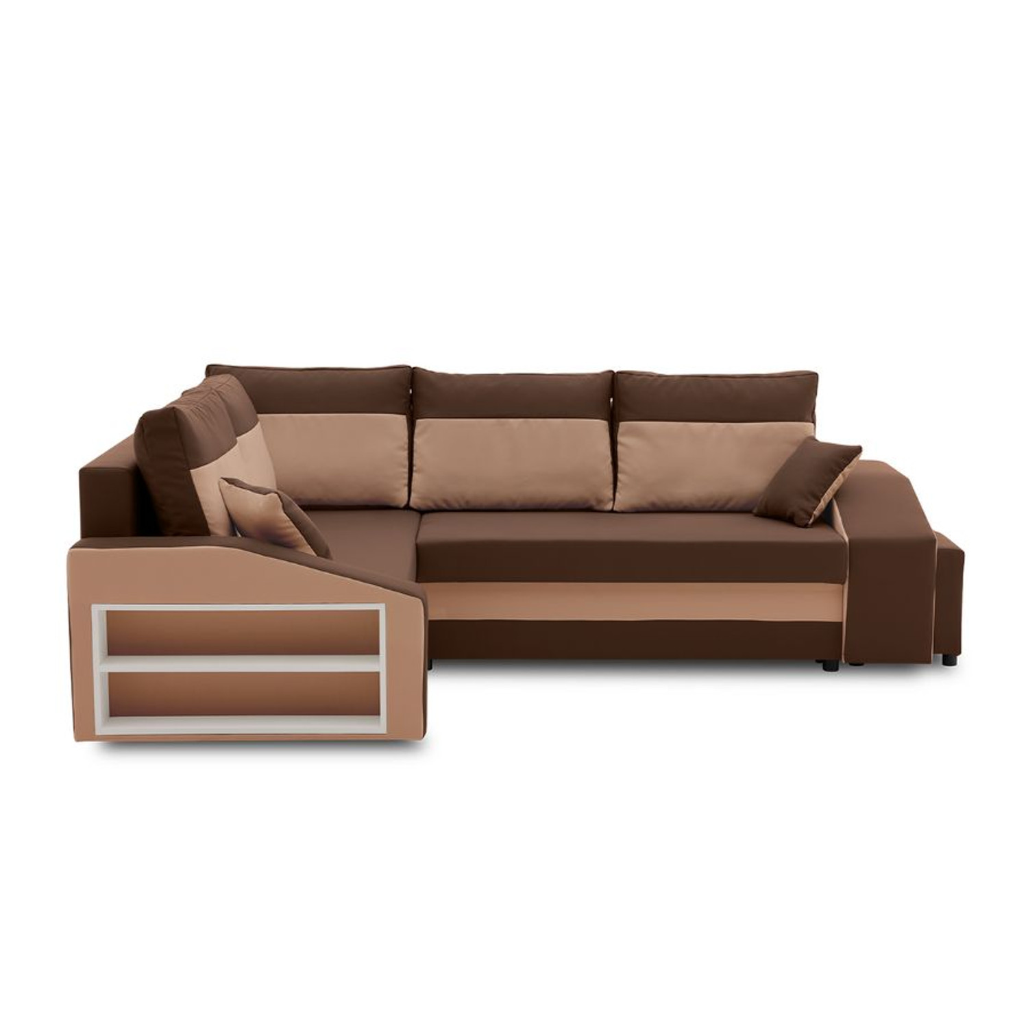 Rozkládací rohová sedací souprava s taburety a poličkou GRANDE micro Levá Hnědá