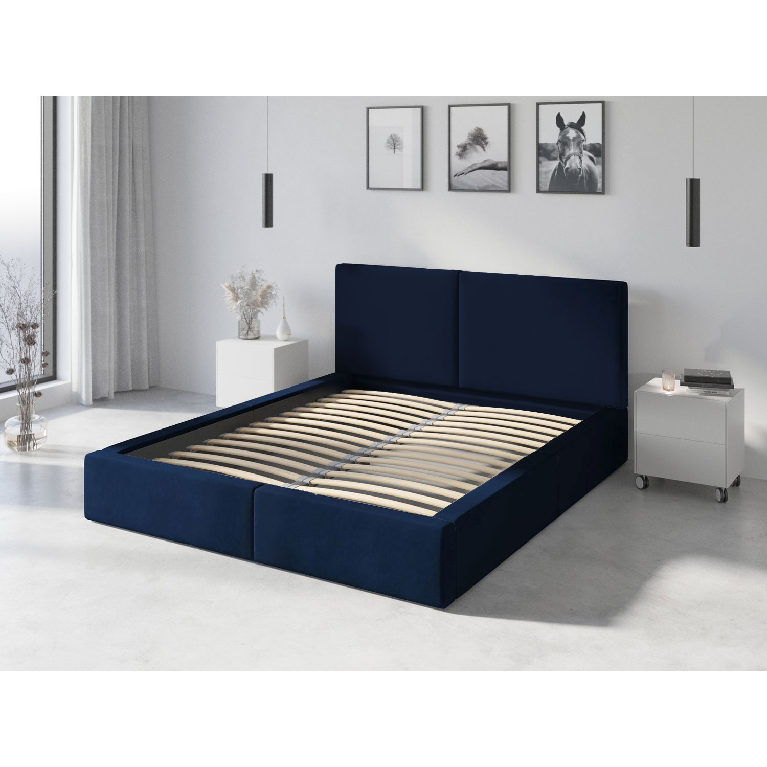 Čalouněná postel HILTON s pevným roštem 120x200 cm Modrá