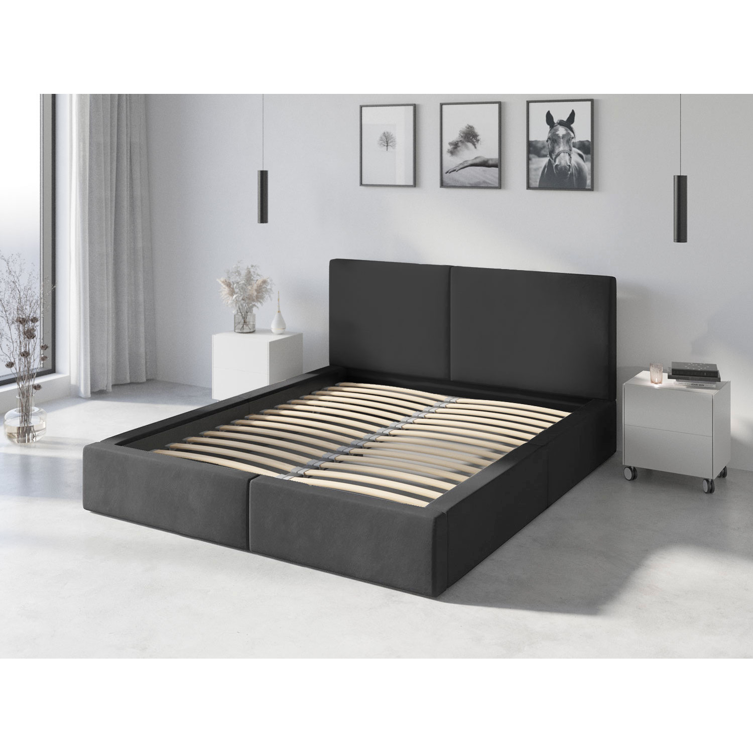 Čalouněná postel HILTON s pevným roštem 160x200 cm Šedá I