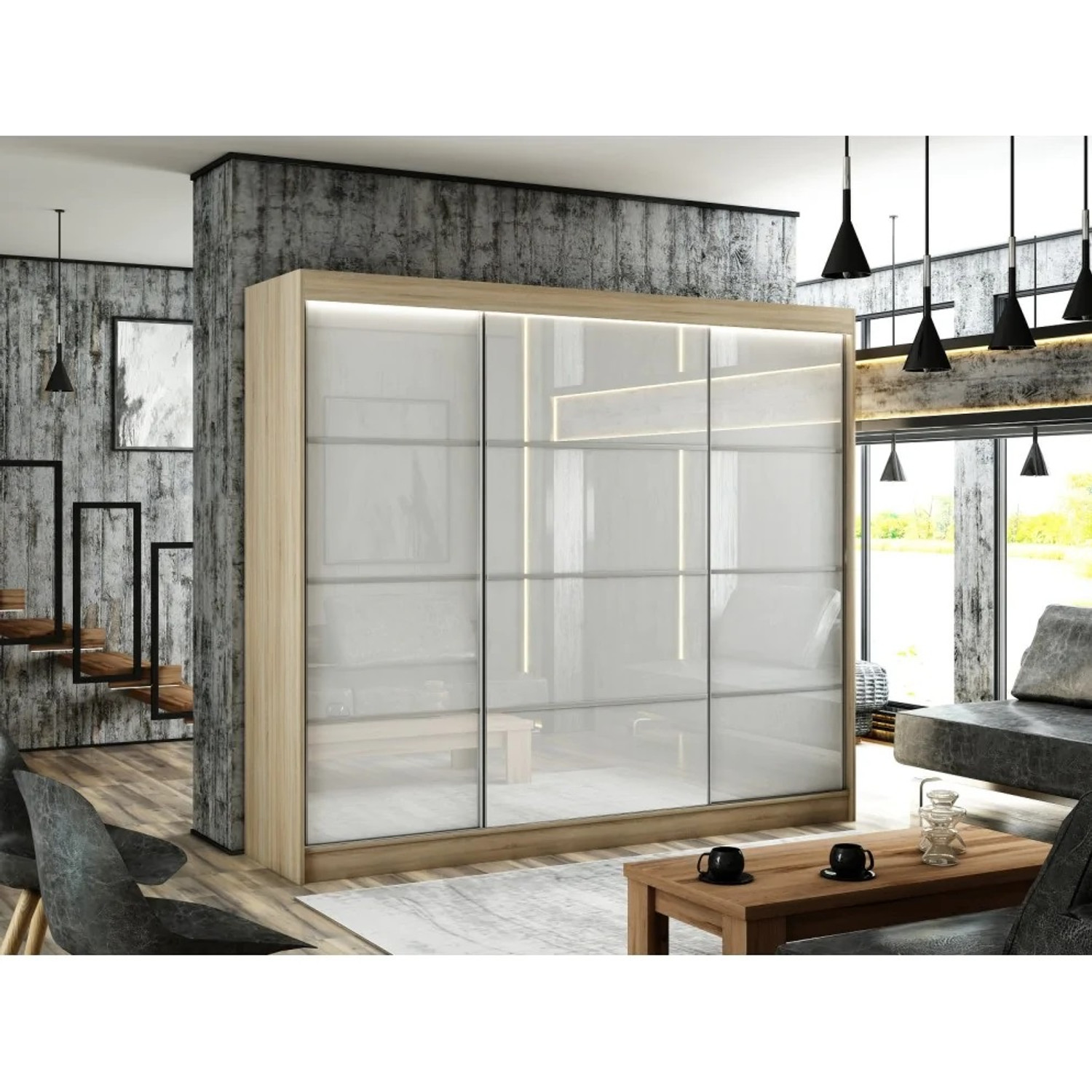 Kvalitní Šatní Skříň Peak III 250 cm Bílá Dub craft