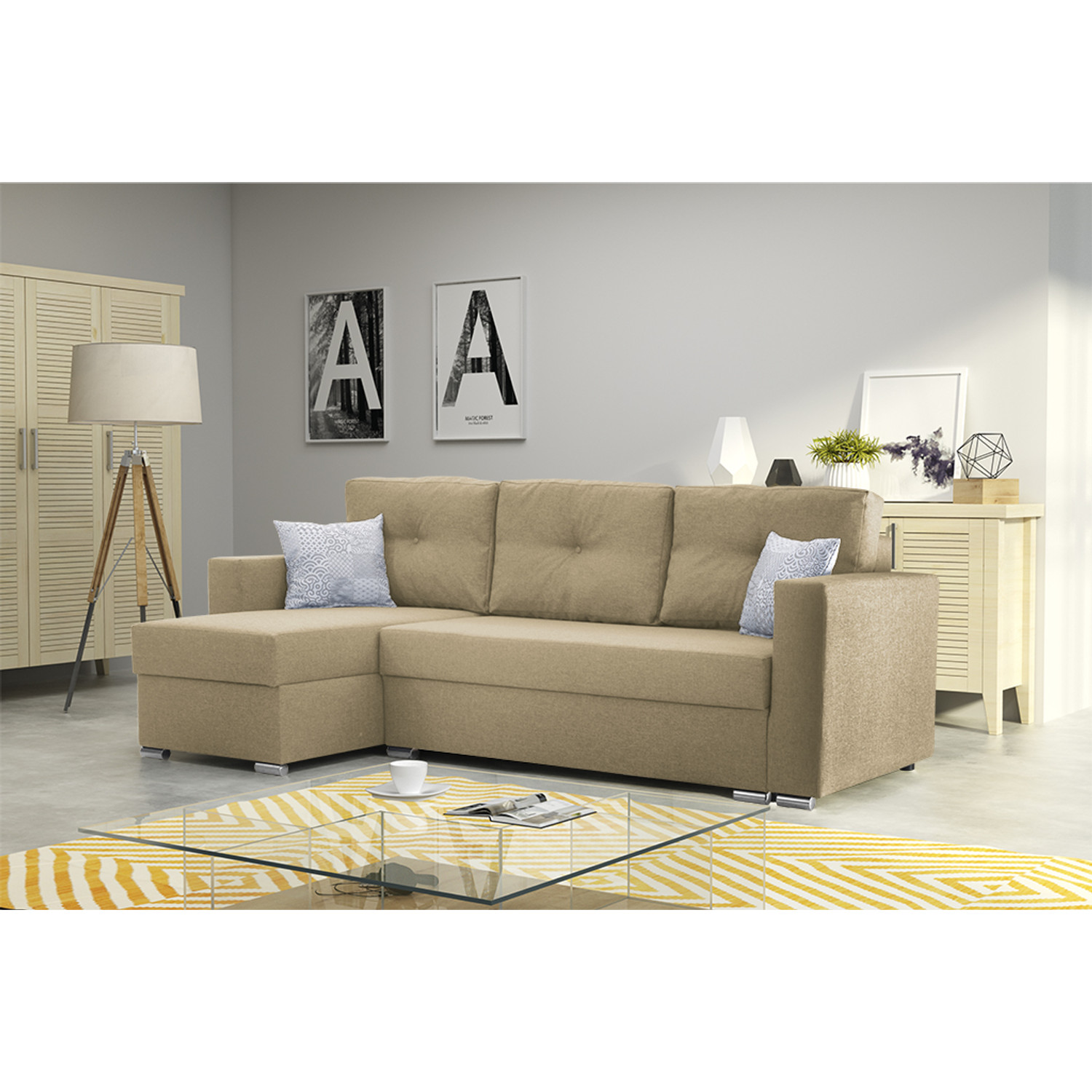 Rozkládací rohová sedací souprava 102 AIDEN Levá Tmavě béžová
