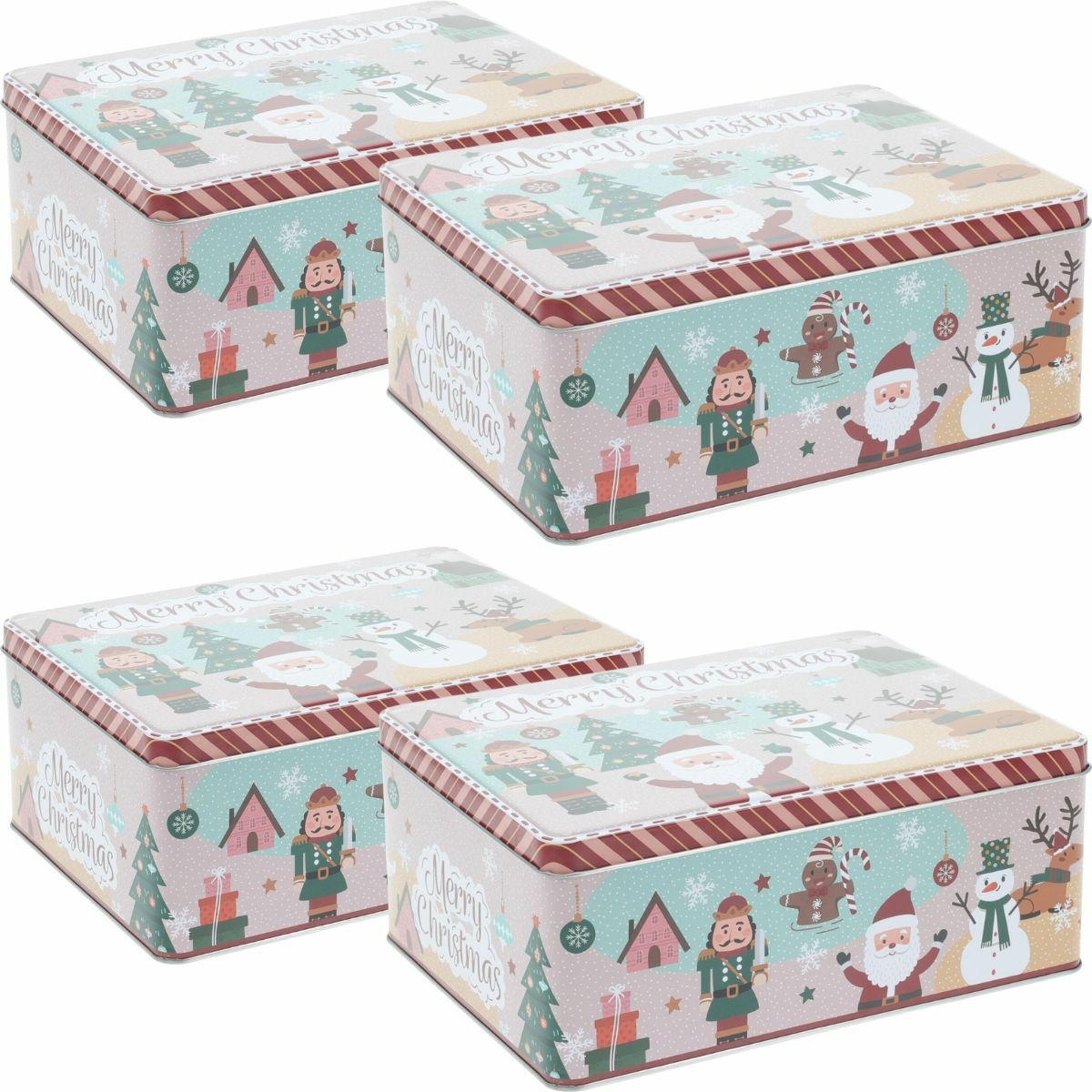 Sada 4 vánočních plechových dóz Holly Jolly