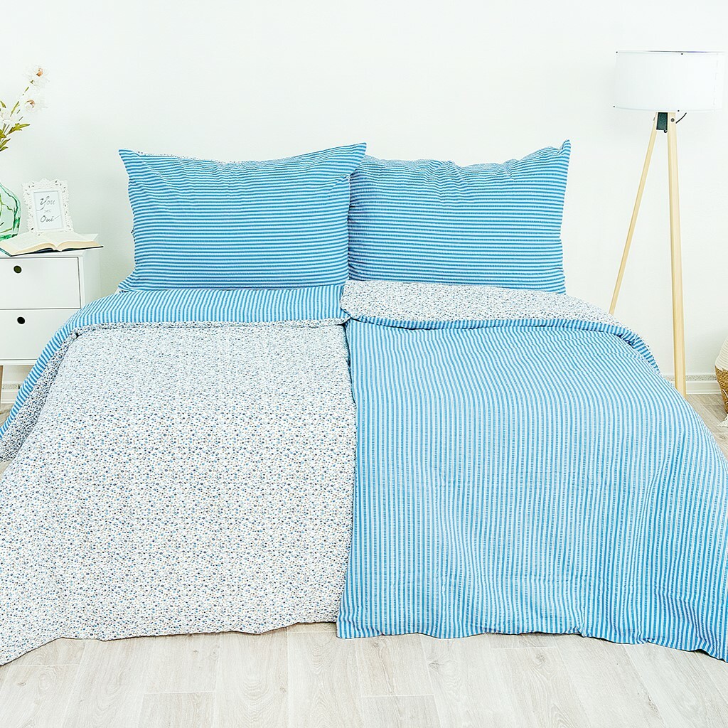 Stanex Bavlněné povlečení Kvítek-pruh modrá