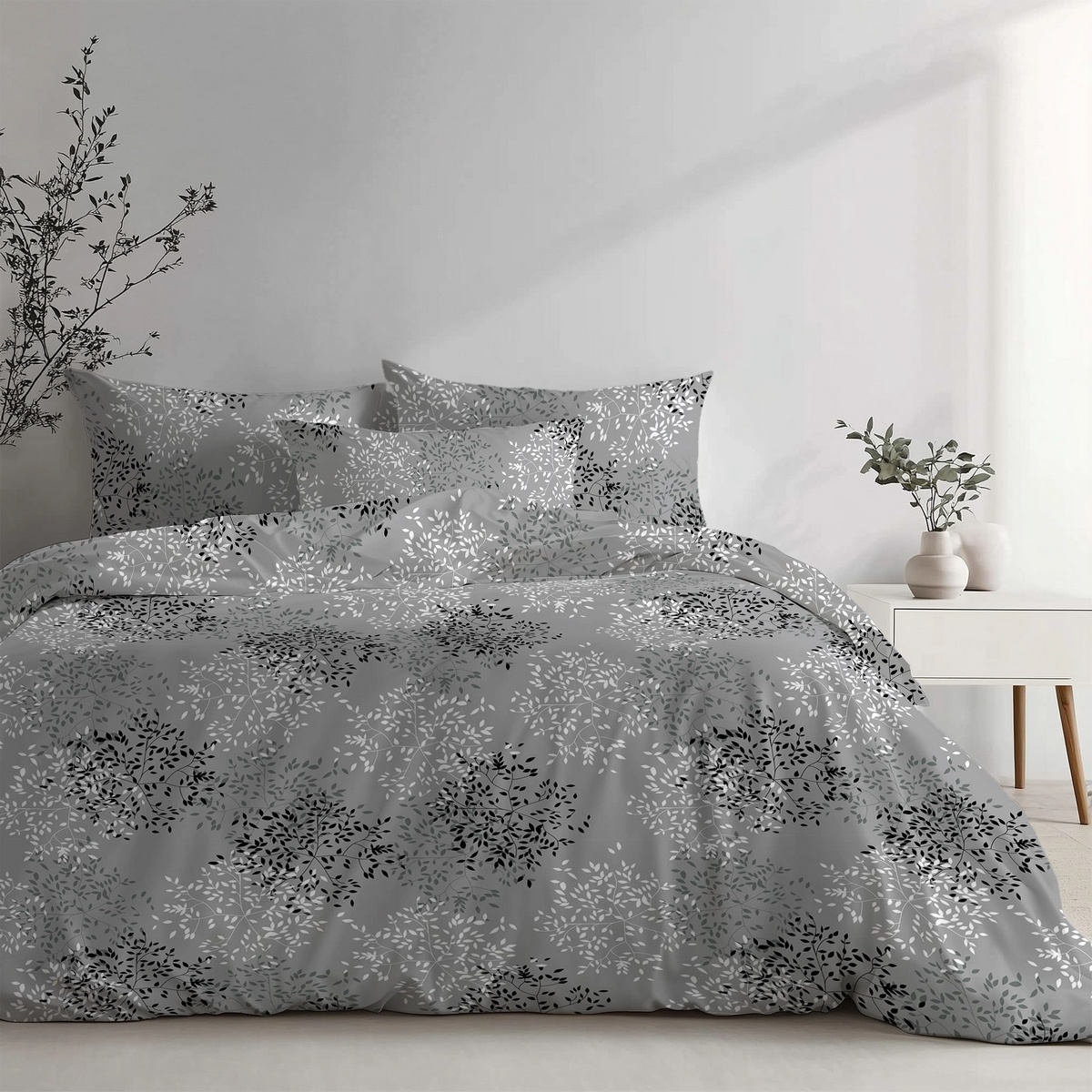 Stanex Krepové povlečení Větvičky šedá