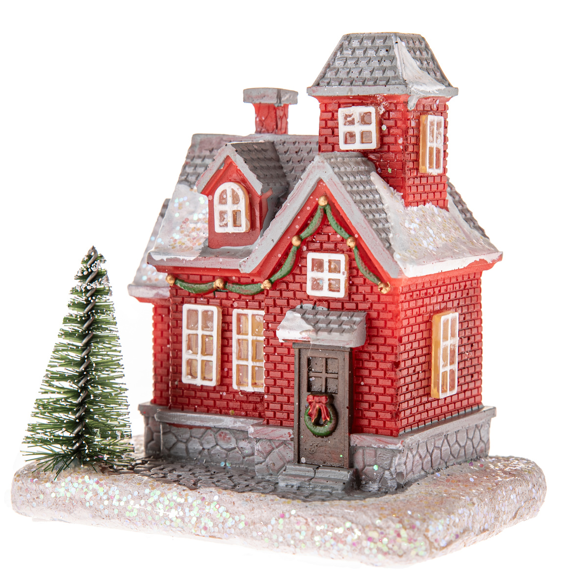 Vánoční dekorace Červený domek s LED světlem