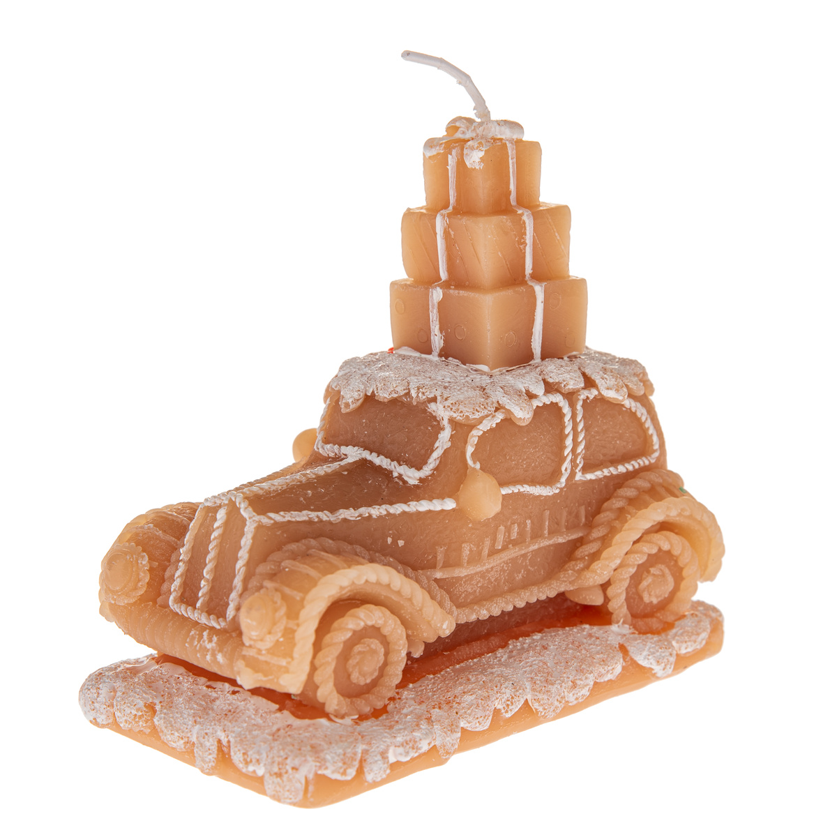 Vánoční svíčka z přírodního vosku Auto s dárky