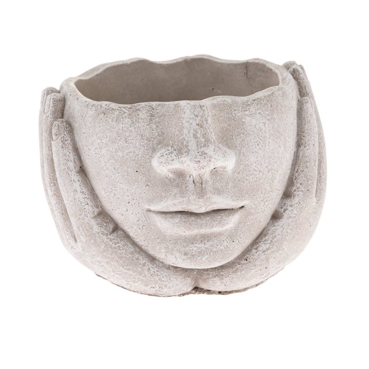 Betonový obal na květináč Hlava v dlaních šedá