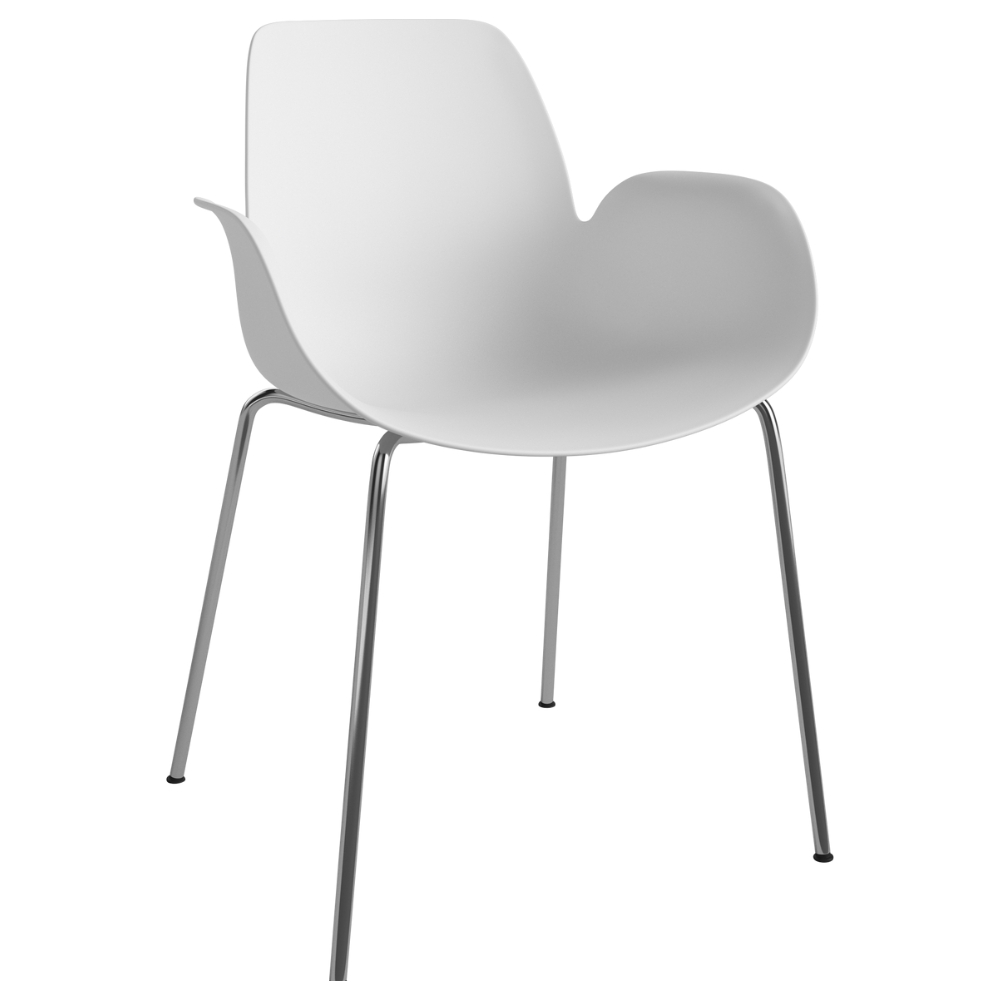 Bolia Bílá plastová jídelní židle Seed s chromovanou podnoží