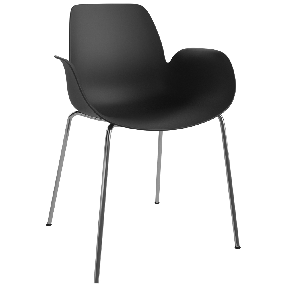 Bolia Černá plastová jídelní židle Seed s chromovanou podnoží
