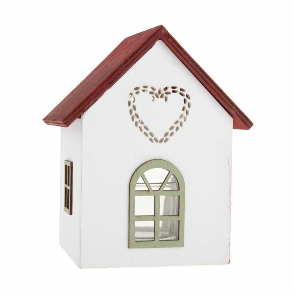 Dřevěný svícen se sklem Domek se srdíčkem