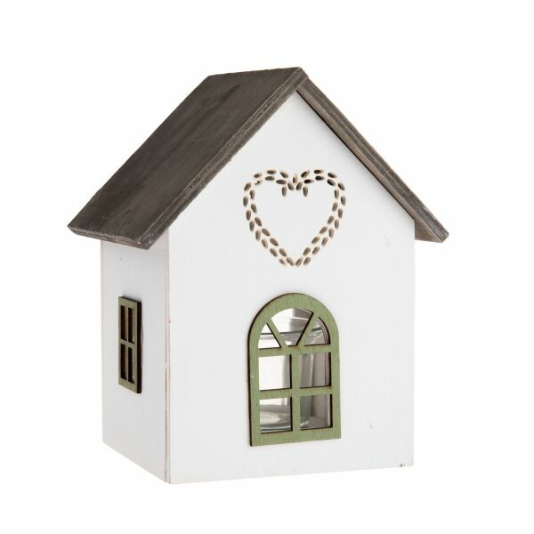 Dřevěný svícen se sklem Domek se srdíčkem