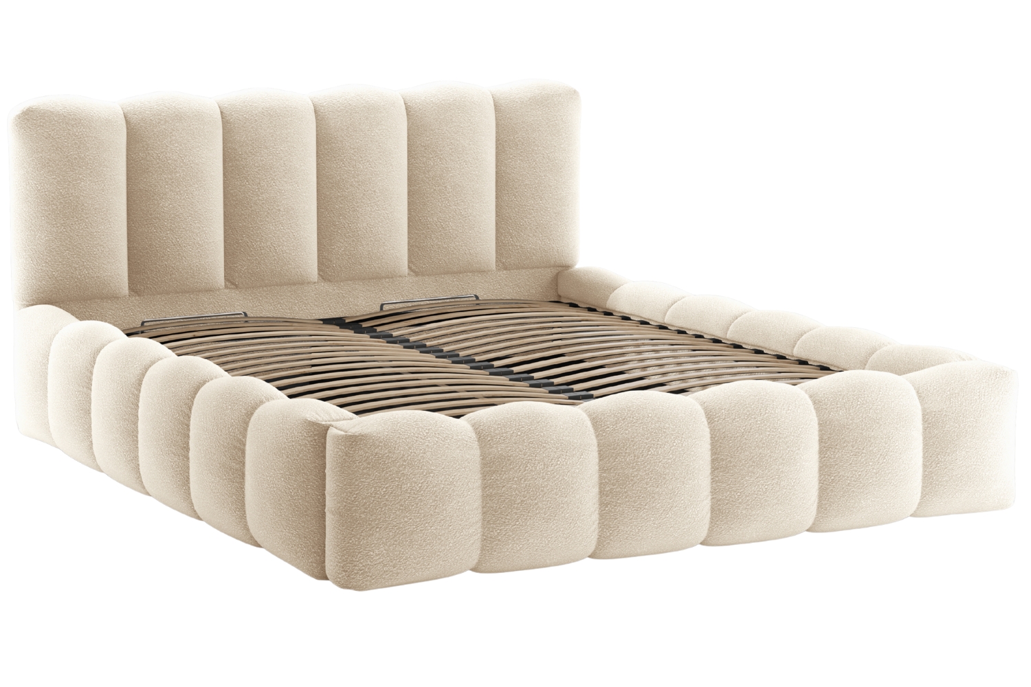Micadoni Béžová bouclé dvoulůžková postel Lupine 180 x 200 cm s úložným prostorem