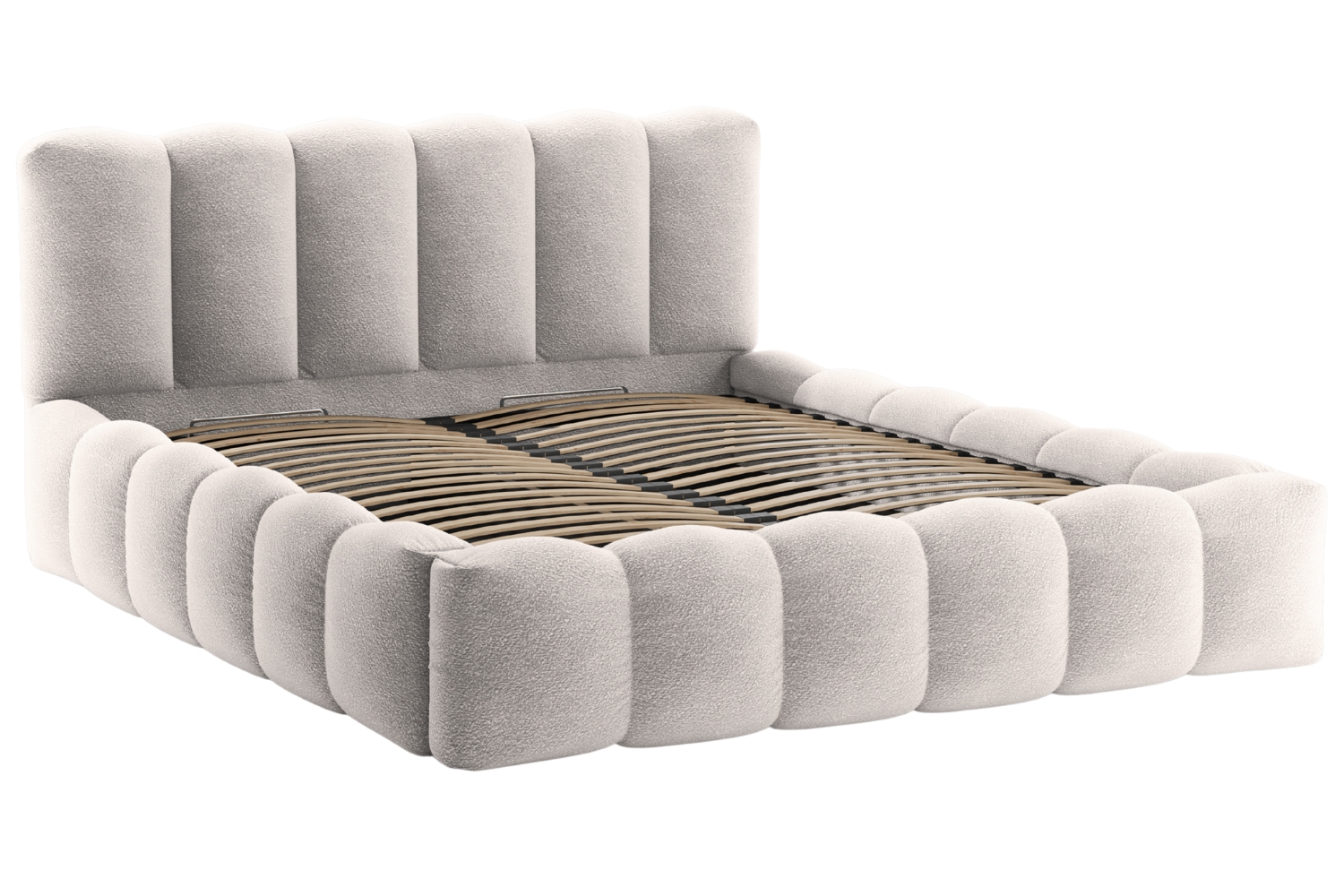 Micadoni Světle šedá bouclé dvoulůžková postel Lupine 180 x 200 cm s úložným prostorem