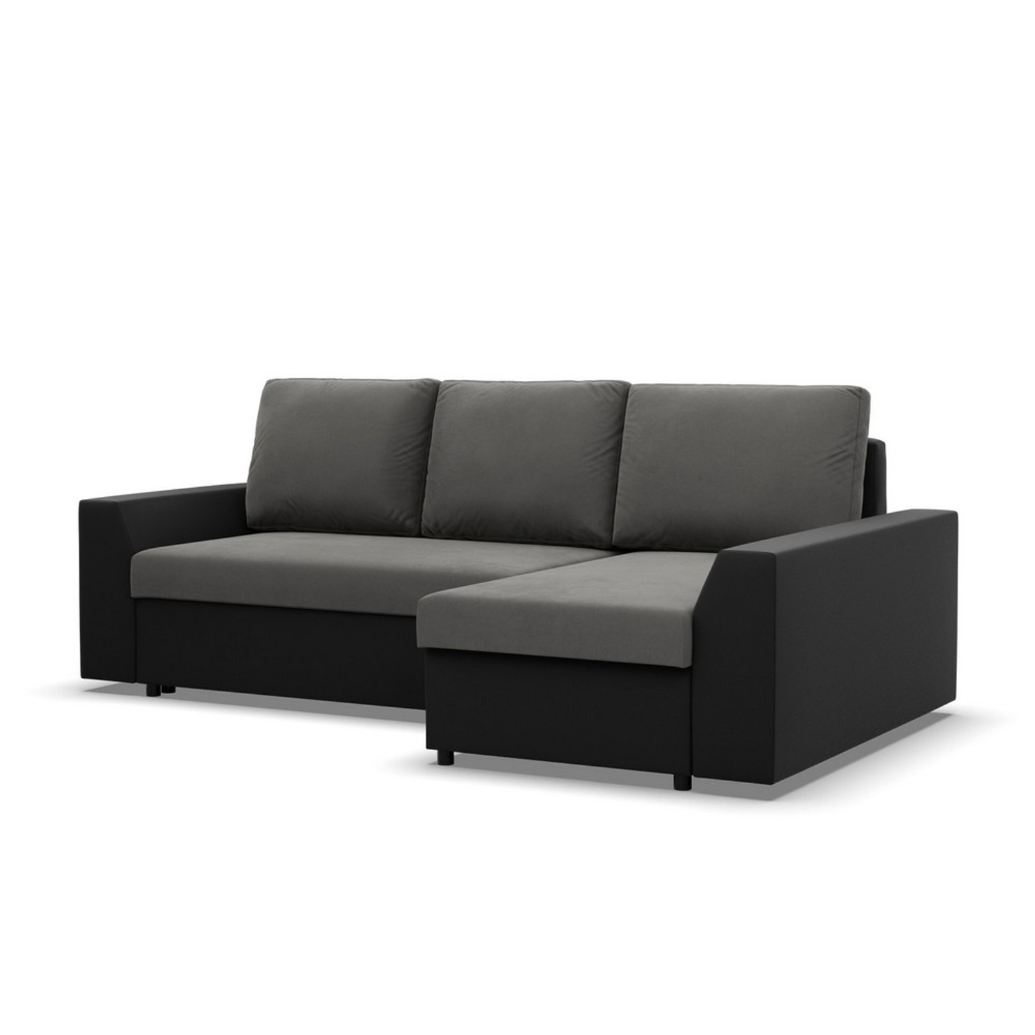 Rohová rozkládací sedací souprava PAUL látka v kombinaci s eko-kůží Pravá Šedá/černá II