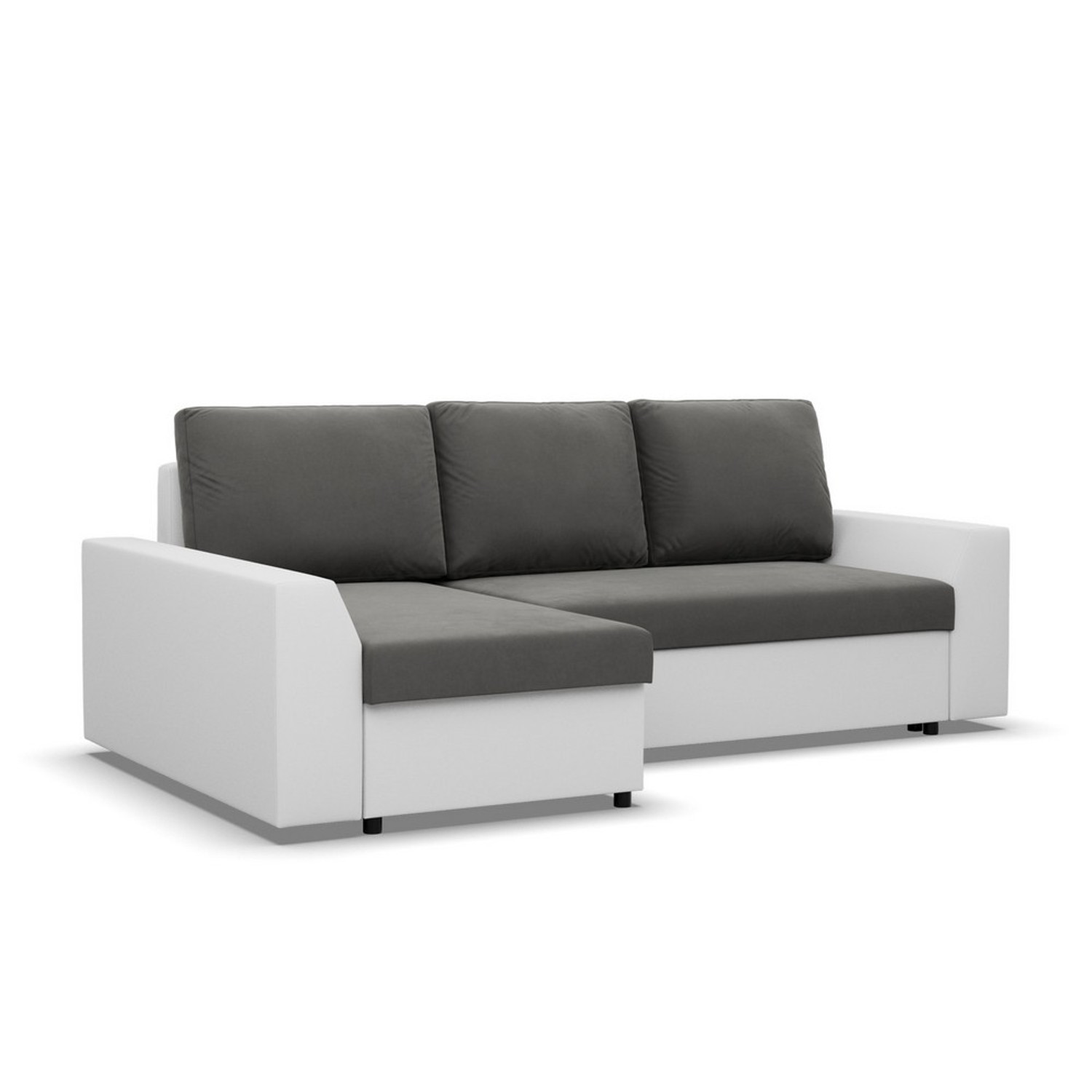 Rohová rozkládací sedací souprava PAUL látka v kombinaci s eko-kůží Levá Šedá/bílá II